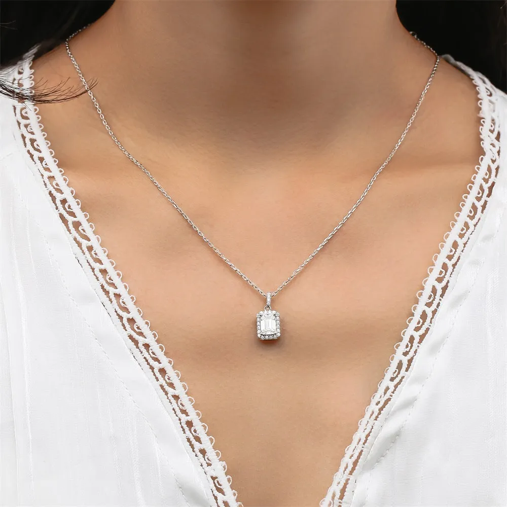 1.0 Carats VVS1 Moissanite Square Pendant Necklace for Women 0080