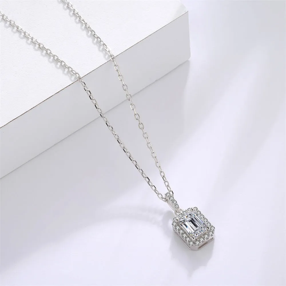 1.0 Carats VVS1 Moissanite Square Pendant Necklace for Women 0080