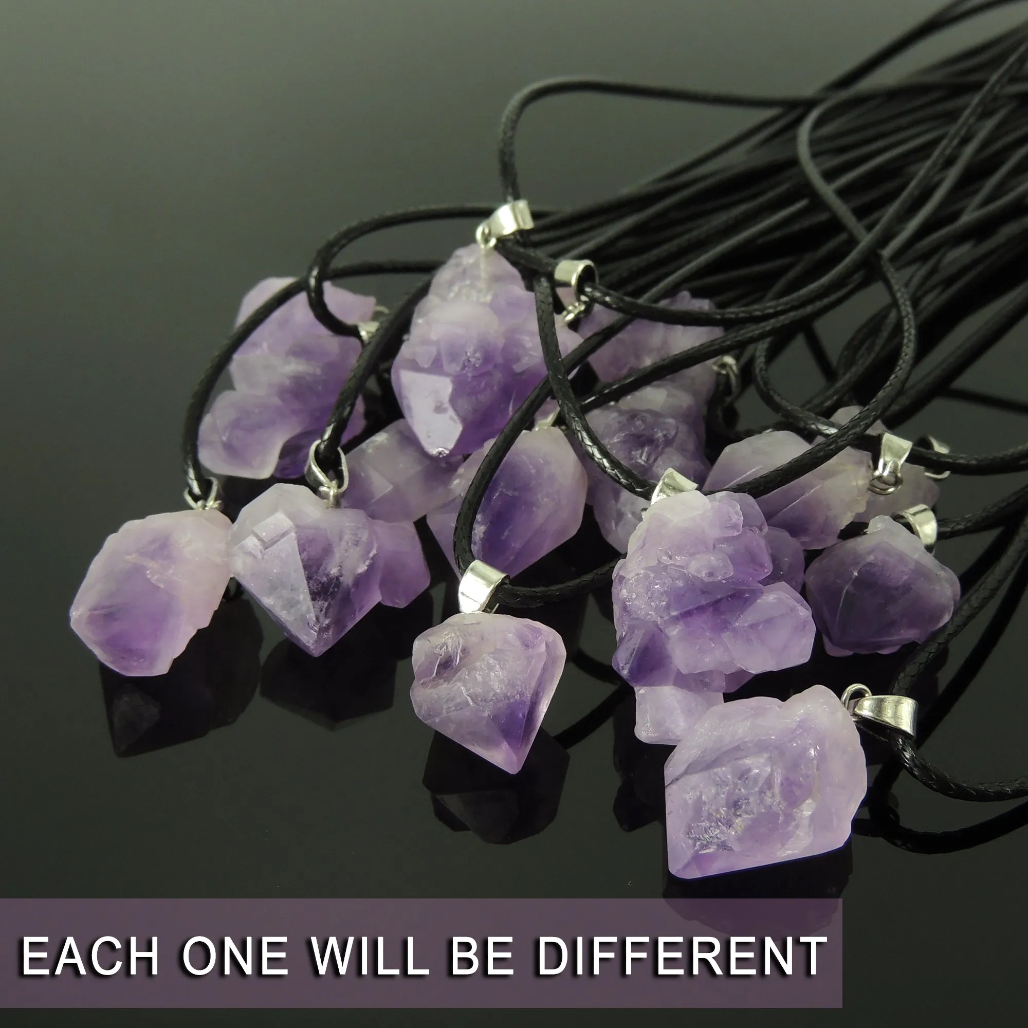 10 Pcs Amethyst Raw Stone Necklace Adjustable Chain Handmade Men Women Jewelry Crown Chakra Gift Item