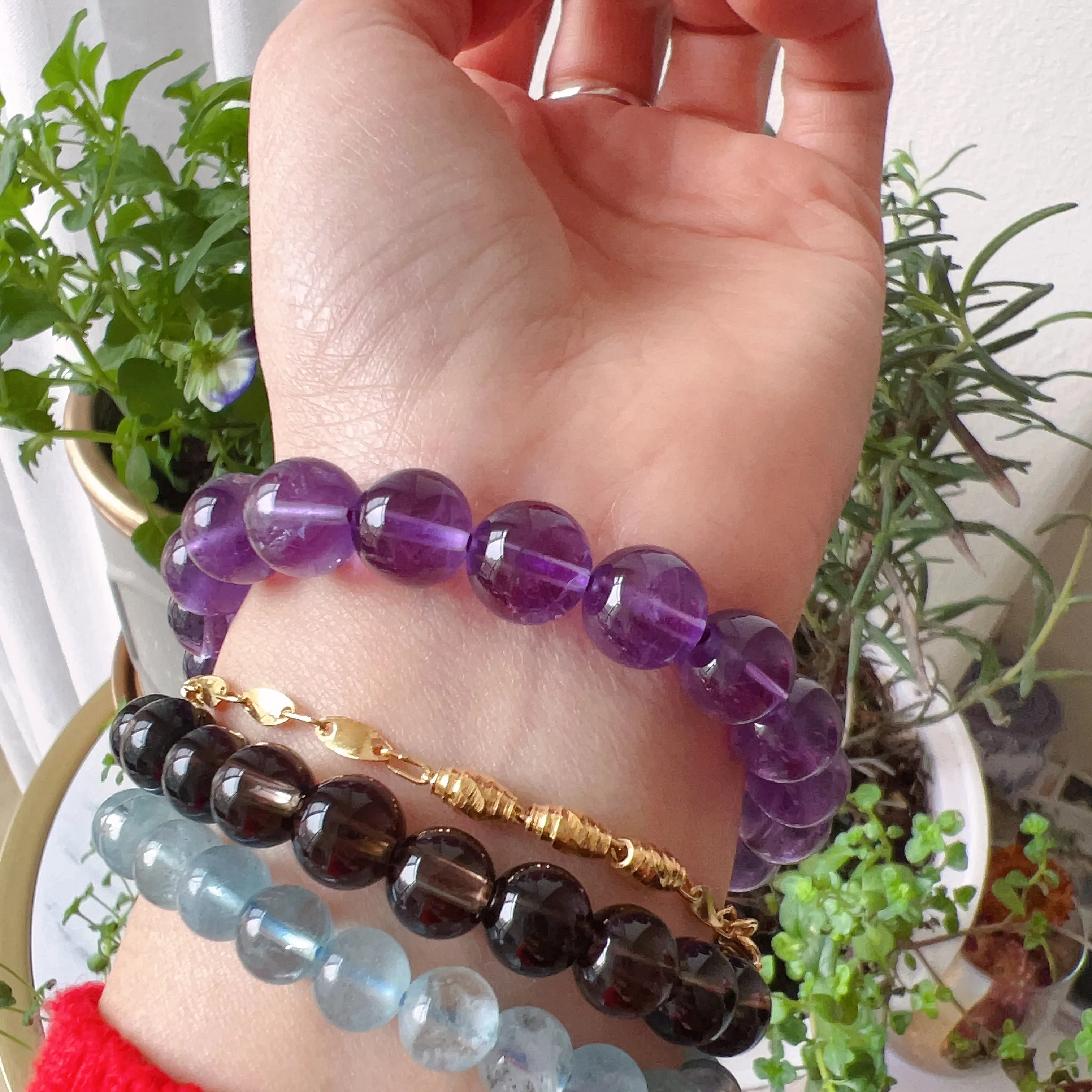 10mm Natural Amethyst Healing Crystal Bracelet | Crown Third Eye Chakra Reiki Healing | Uplift Brainwork