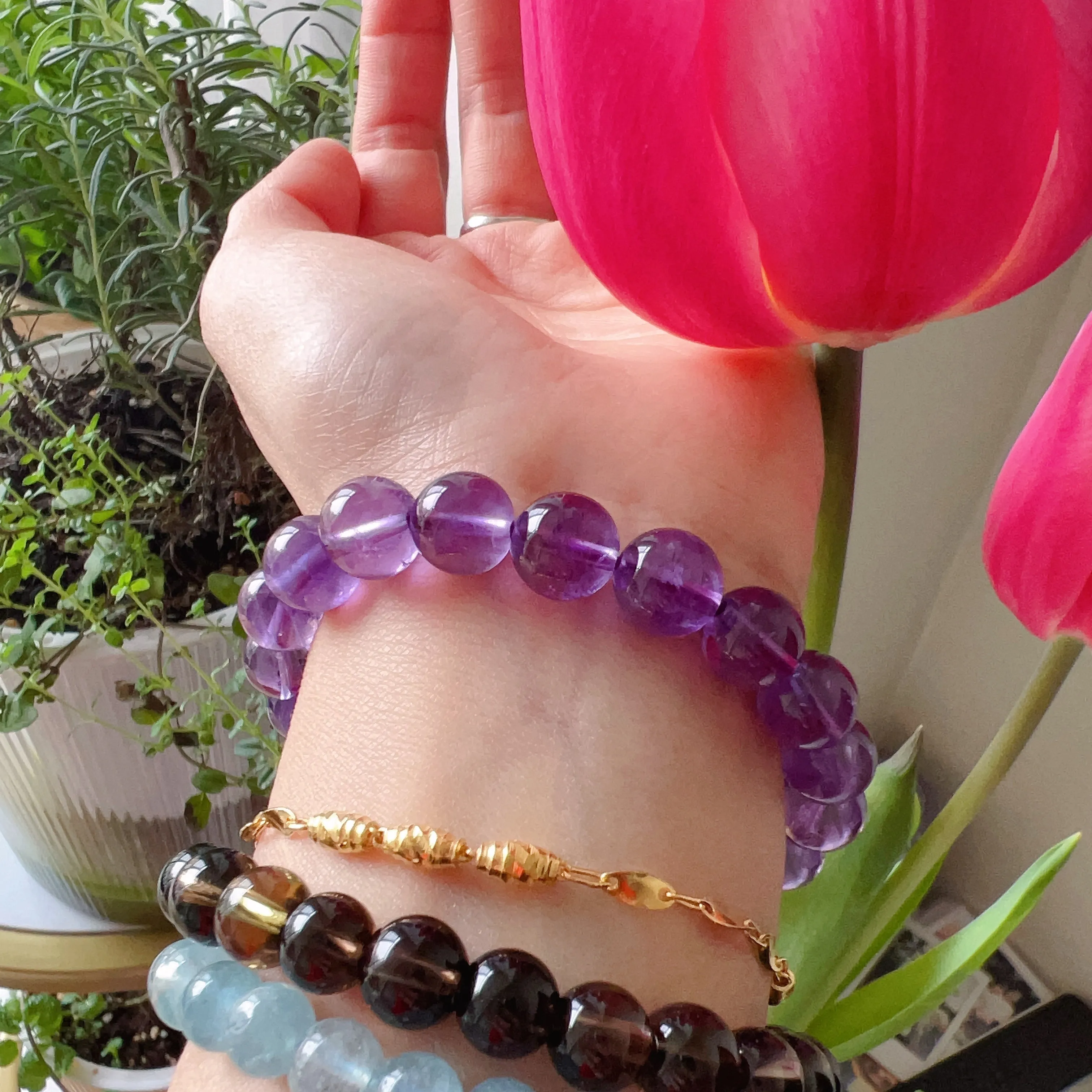 10mm Natural Amethyst Healing Crystal Bracelet | Crown Third Eye Chakra Reiki Healing | Uplift Brainwork