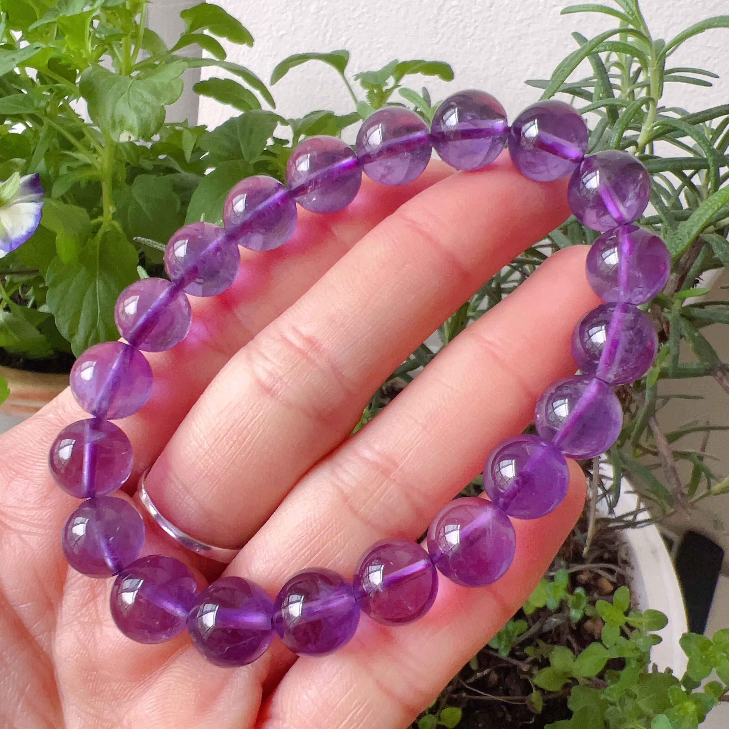 10mm Natural Amethyst Healing Crystal Bracelet | Crown Third Eye Chakra Reiki Healing | Uplift Brainwork