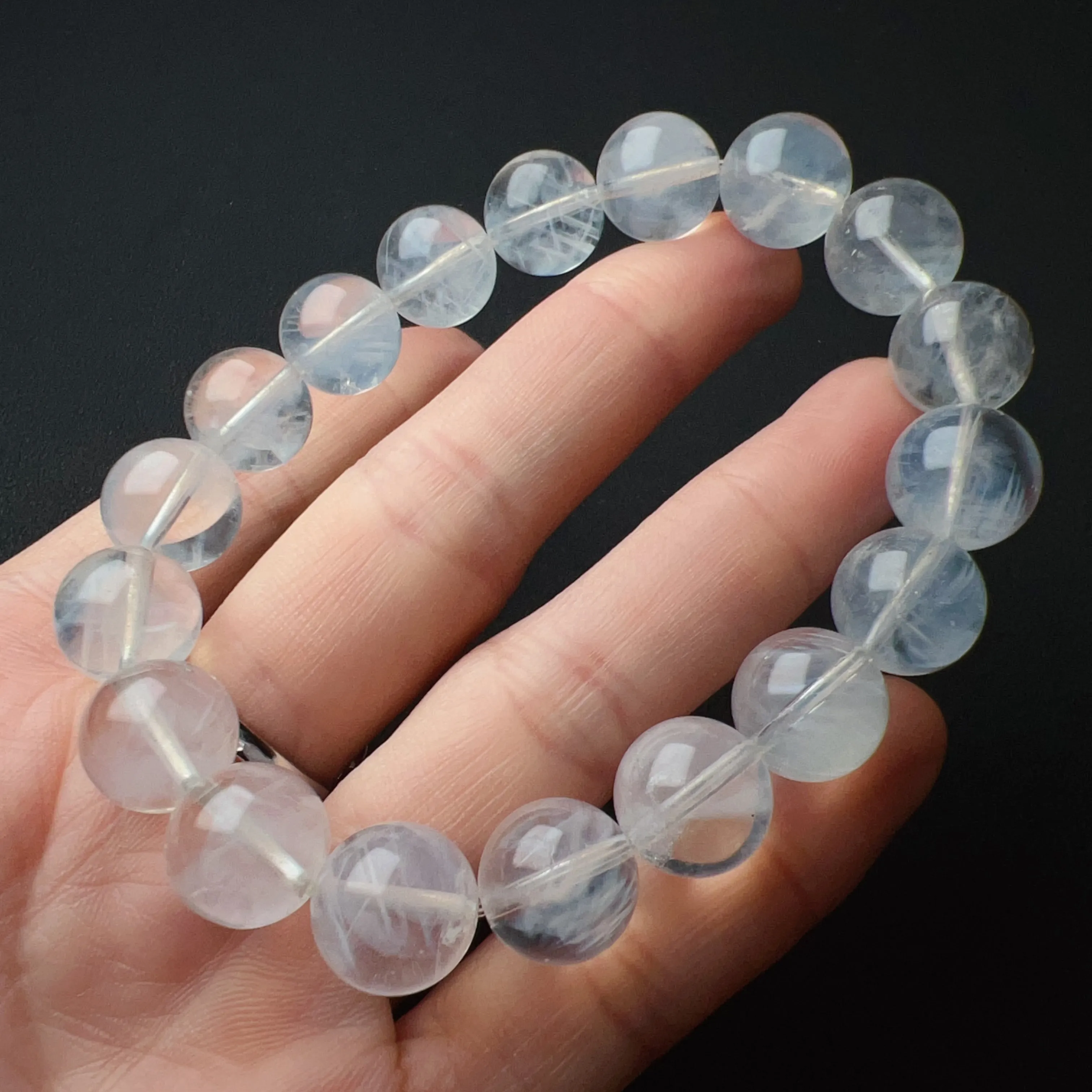 11.8mm Angel's Feathers Rare Large Beads Blue Needle Clear Quartz Bracelet | High Vibration Frequency Crown Chakra Healing