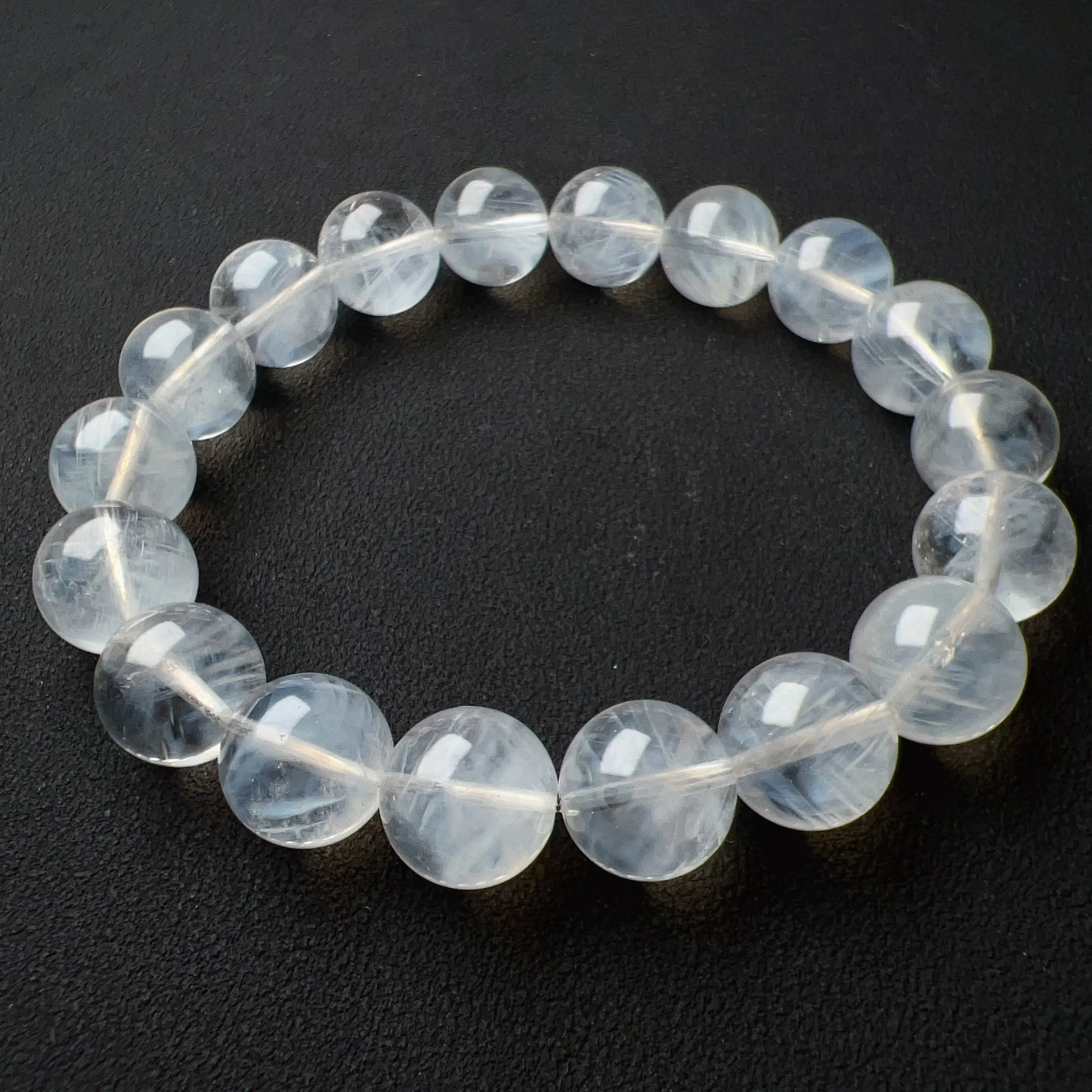 11.8mm Angel's Feathers Rare Large Beads Blue Needle Clear Quartz Bracelet | High Vibration Frequency Crown Chakra Healing