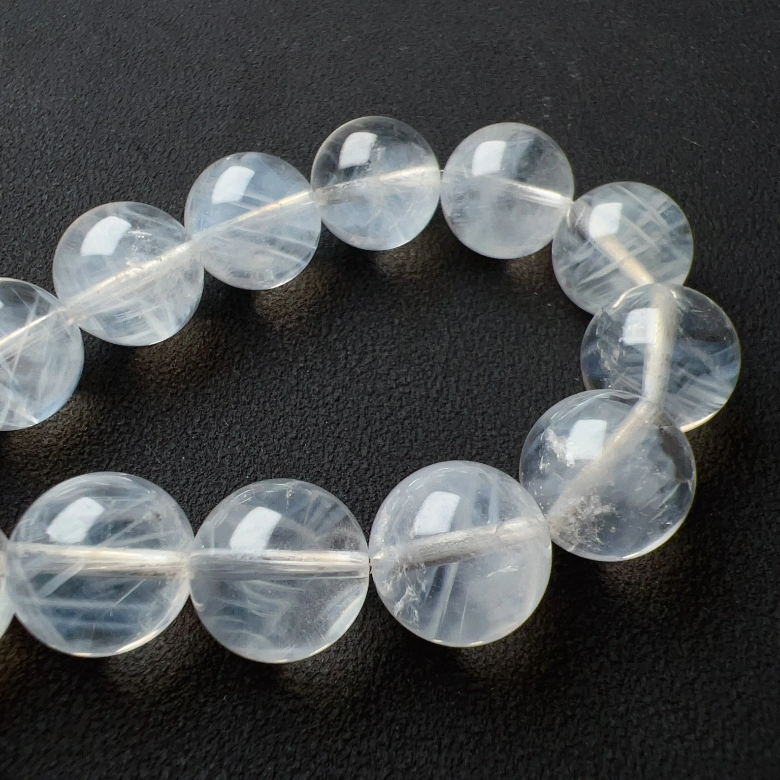 11.8mm Angel's Feathers Rare Large Beads Blue Needle Clear Quartz Bracelet | High Vibration Frequency Crown Chakra Healing