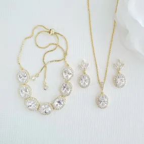 14K Gold Plated Oval Wedding Jewelry Set-Emily