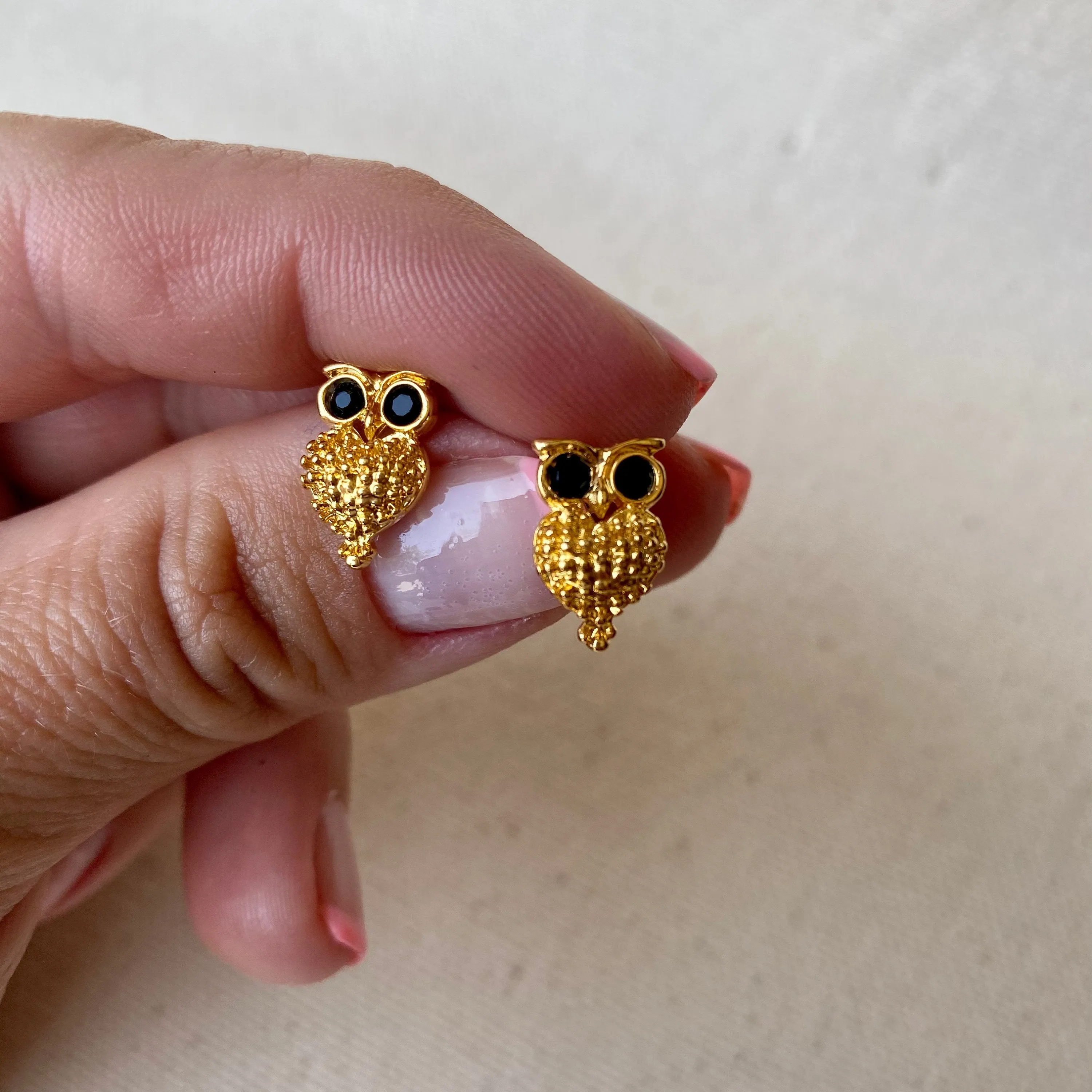 18k Gold Filled Owl Black Crystal Eyes Stud Earrings