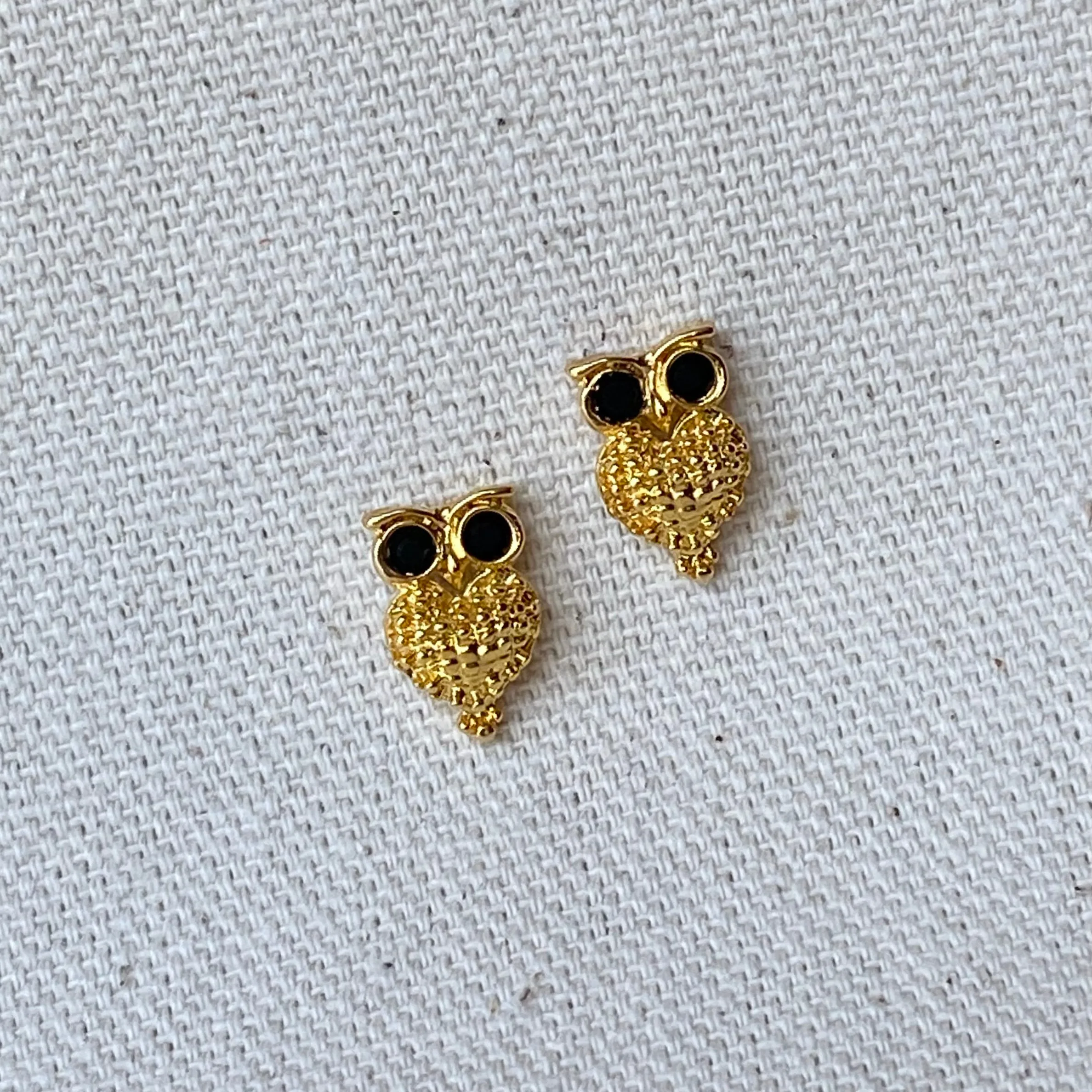 18k Gold Filled Owl Black Crystal Eyes Stud Earrings