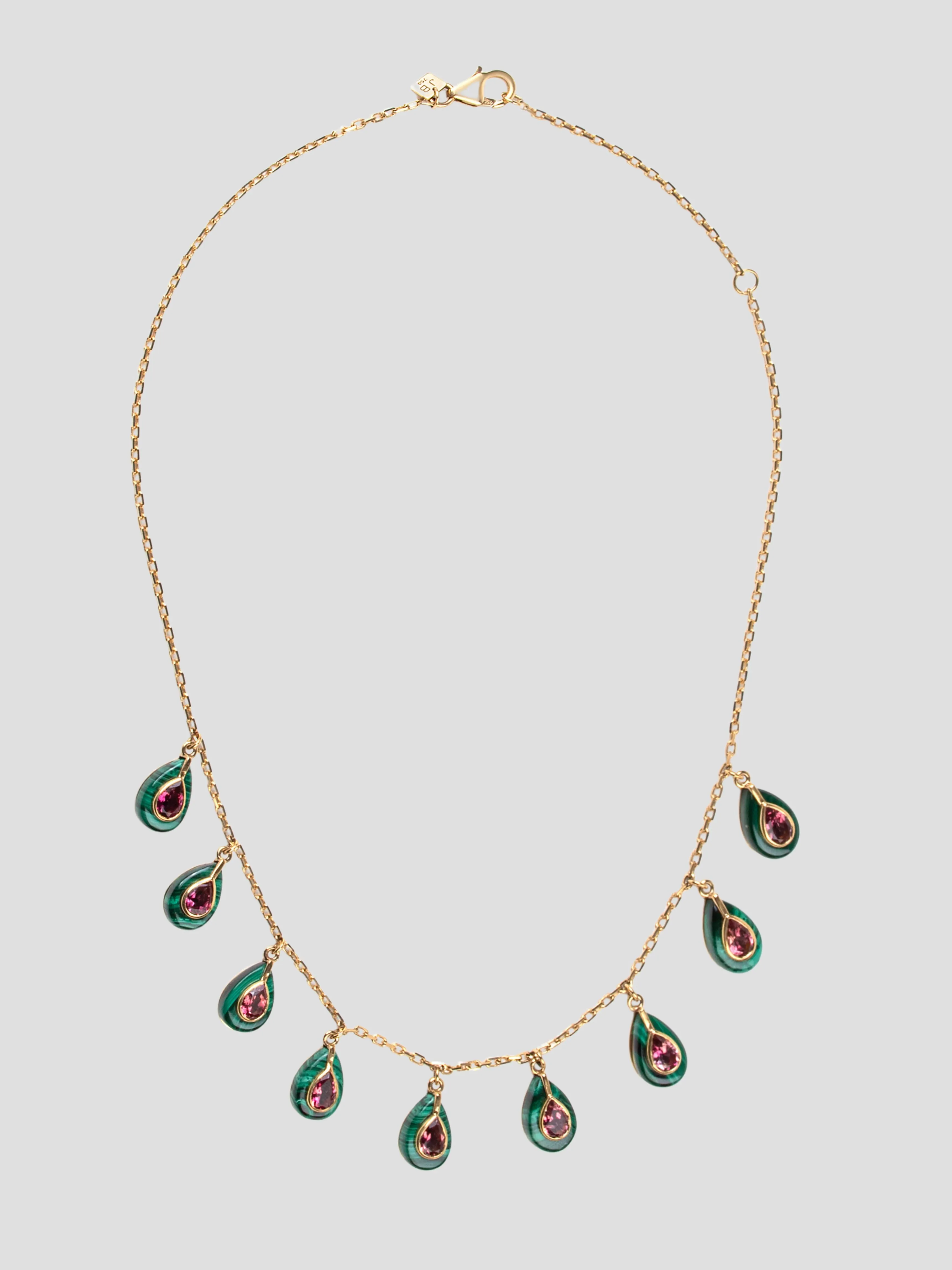 18K Gold with Malachite And Tourmaline Choker Necklace