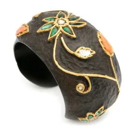 22k Gold Uncut Diamond Coral and Emerald Ebony Agra cuff