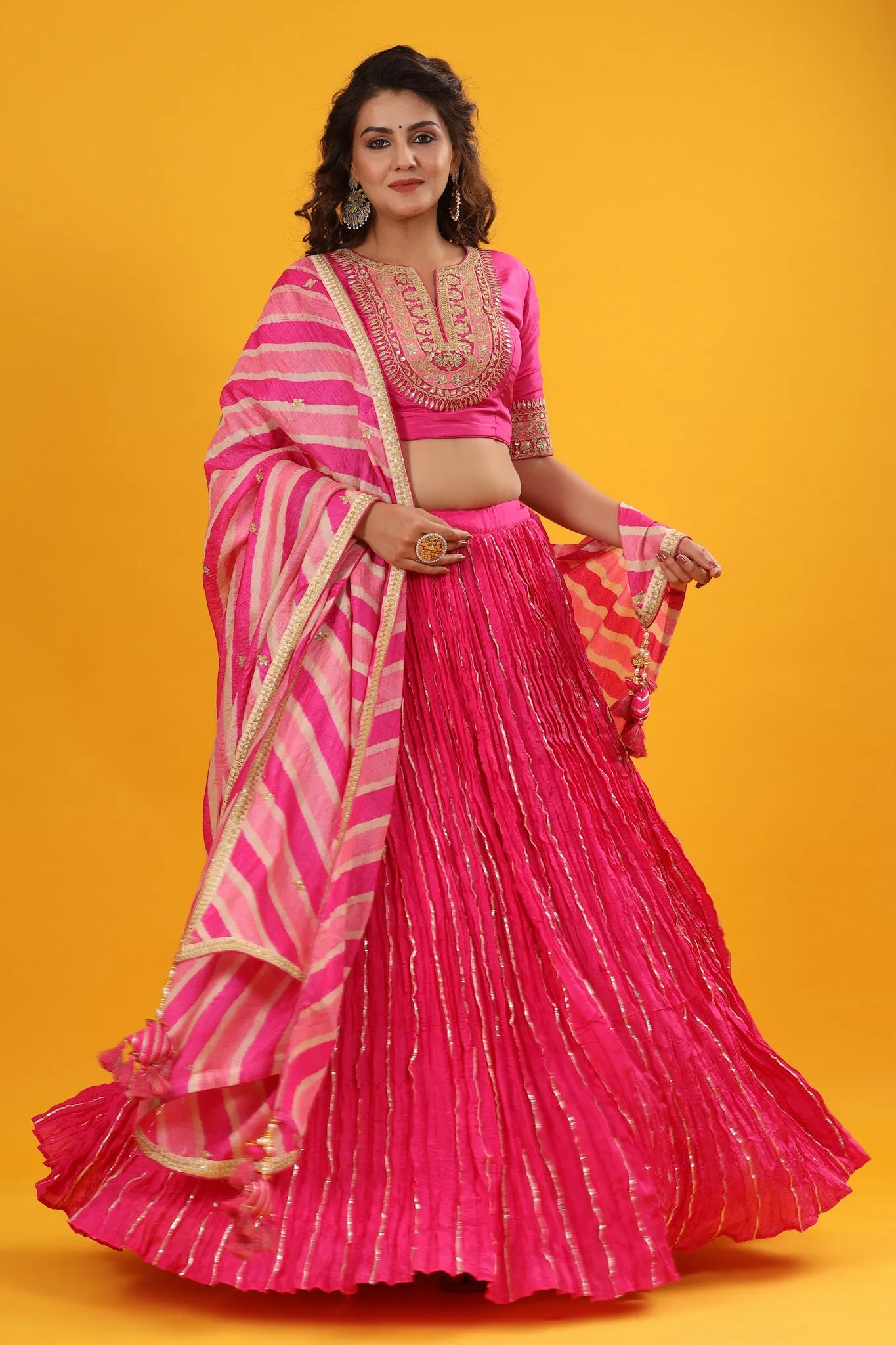 30Z254-RO Pink Embroidered Beautiful Lehenga Set With Tassels