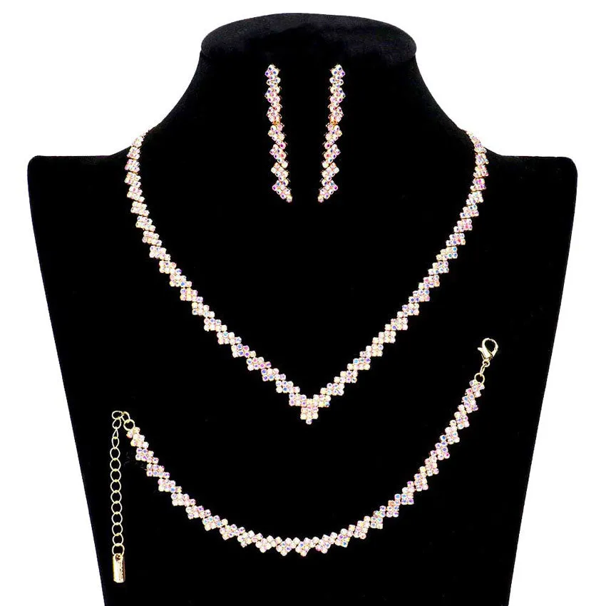 3PCS Rhinestone Pave Necklace Jewelry Set