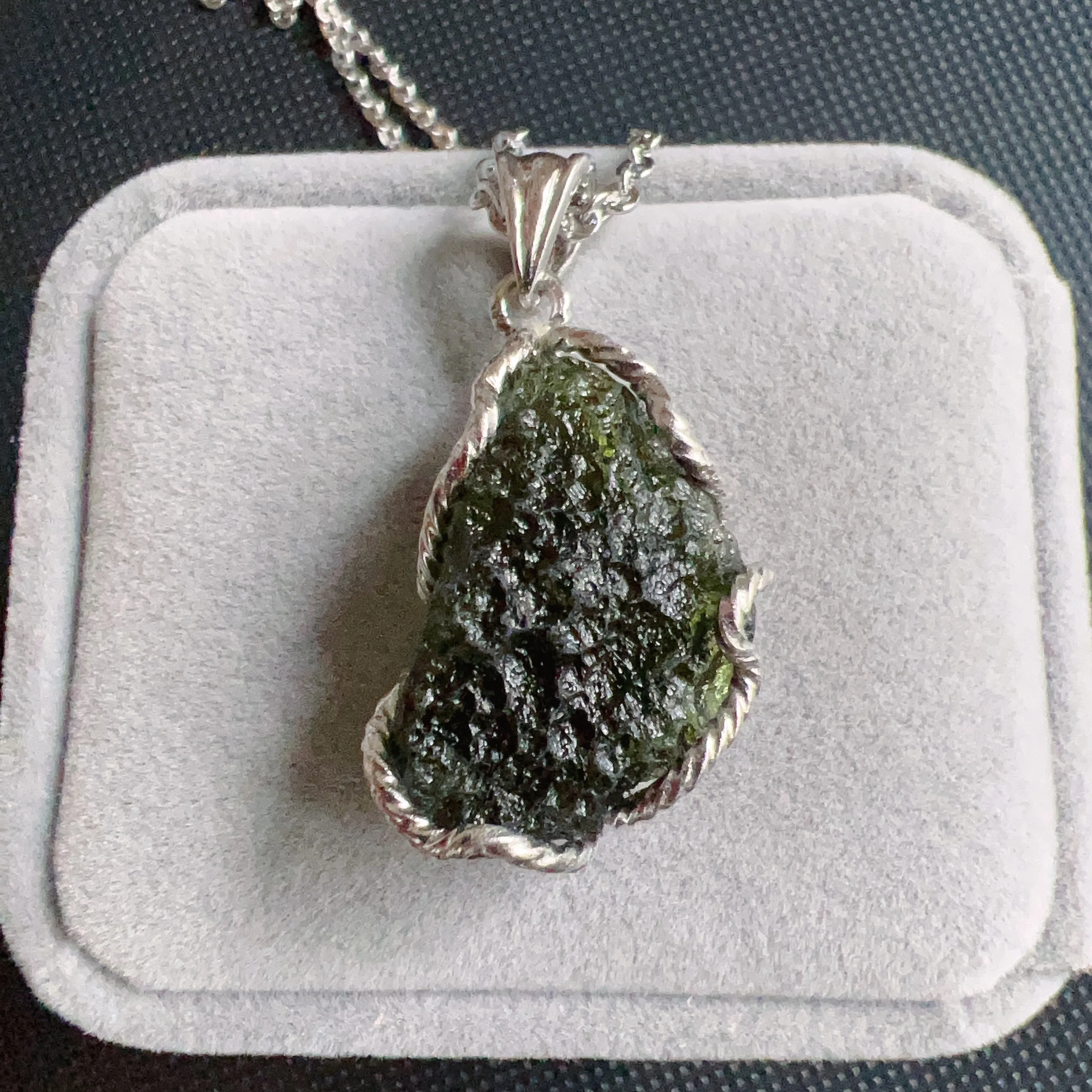 7.1g Natural Czech Moldavite Raw Stone Pendant Necklace | Top-quality Green | Rare High-vibration Heart Chakra Healing Stone