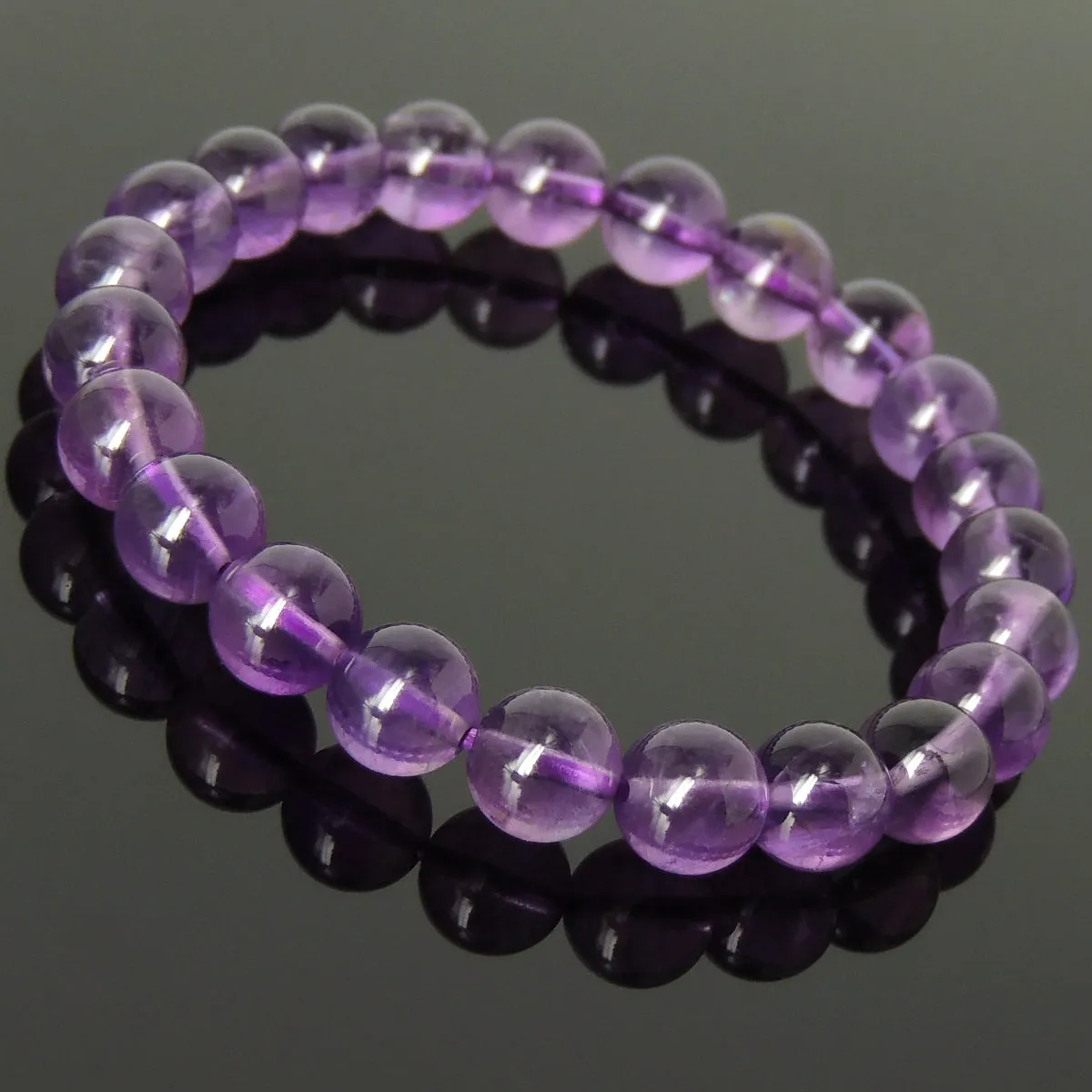 8mm Natural Amethyst Healing Crystal Bracelet from Brazil | Crown Third Eye Chakra Reiki Healing | Uplift Brainwork