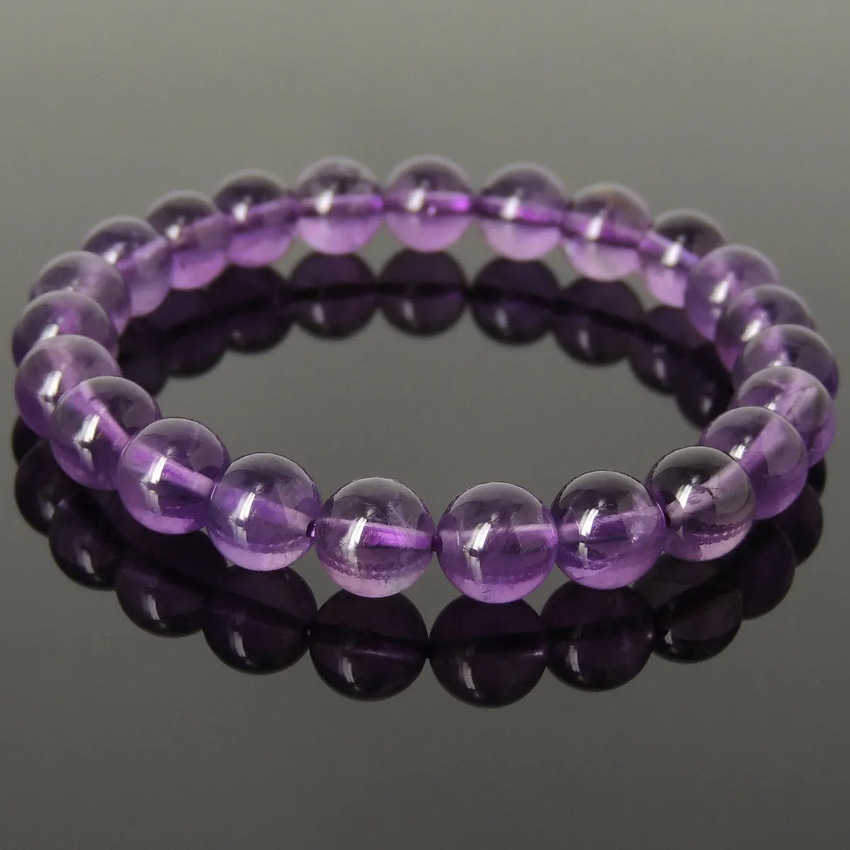 8mm Natural Amethyst Healing Crystal Bracelet from Brazil | Crown Third Eye Chakra Reiki Healing | Uplift Brainwork