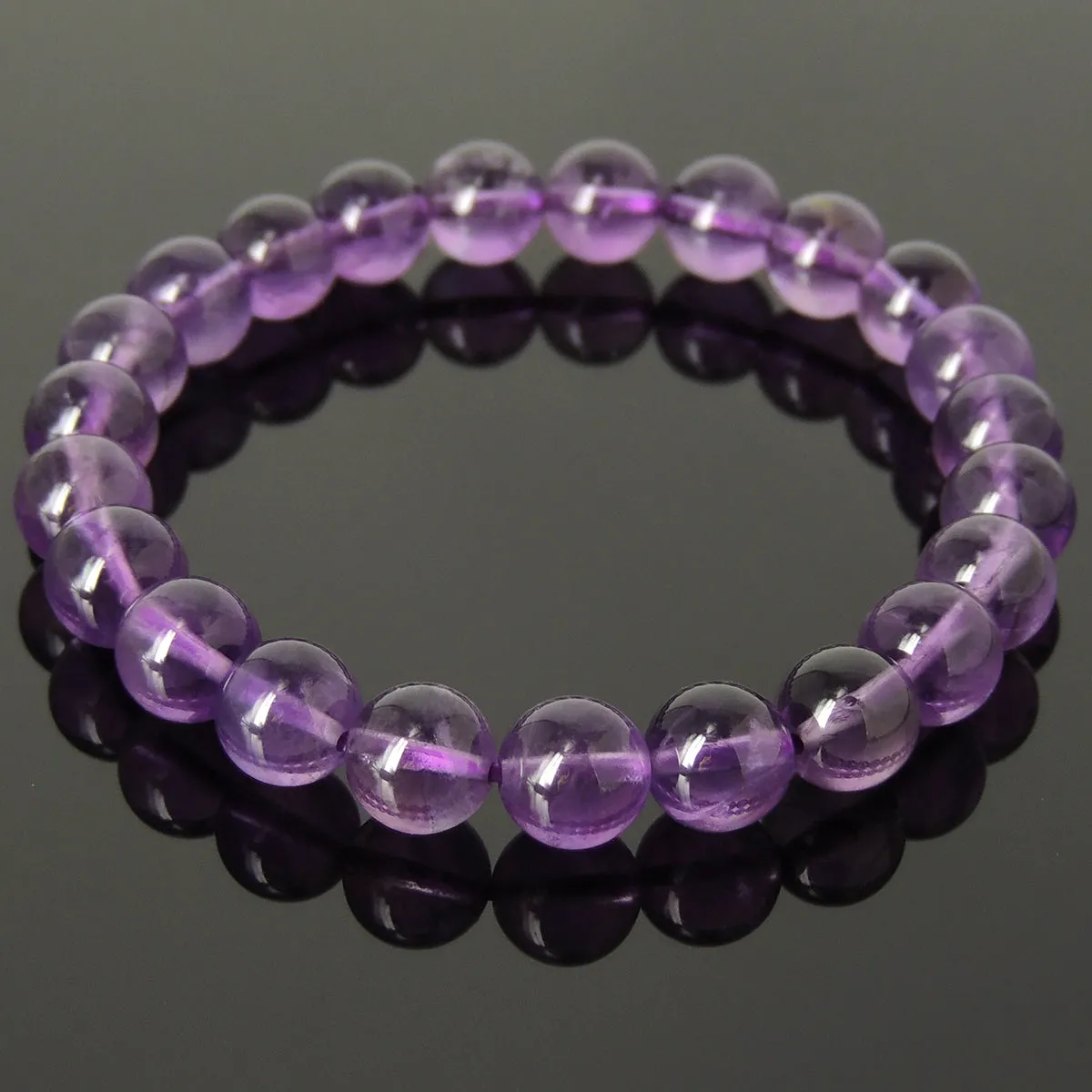 8mm Natural Amethyst Healing Crystal Bracelet from Brazil | Crown Third Eye Chakra Reiki Healing | Uplift Brainwork