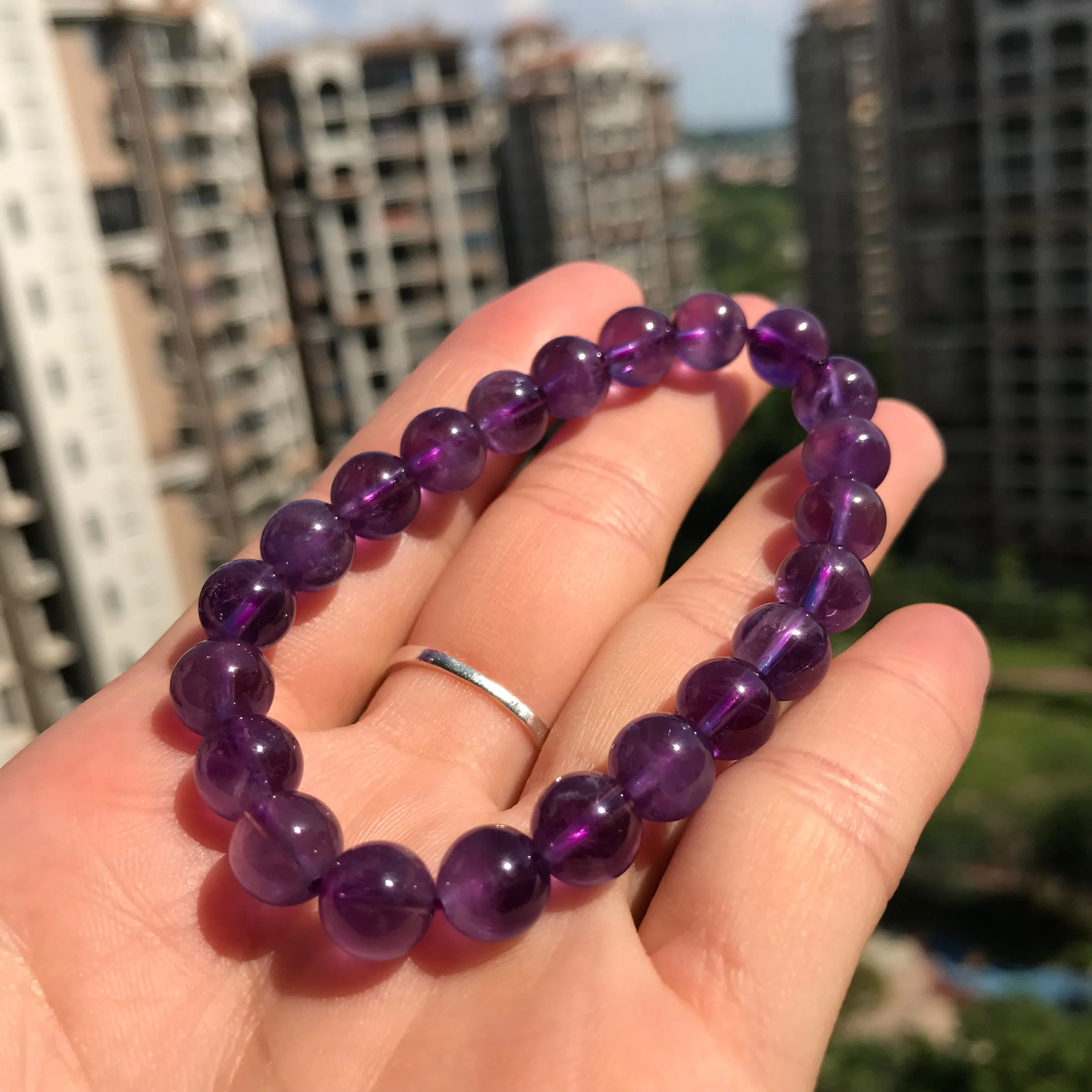 8mm Natural Amethyst Healing Crystal Bracelet from Brazil | Crown Third Eye Chakra Reiki Healing | Uplift Brainwork