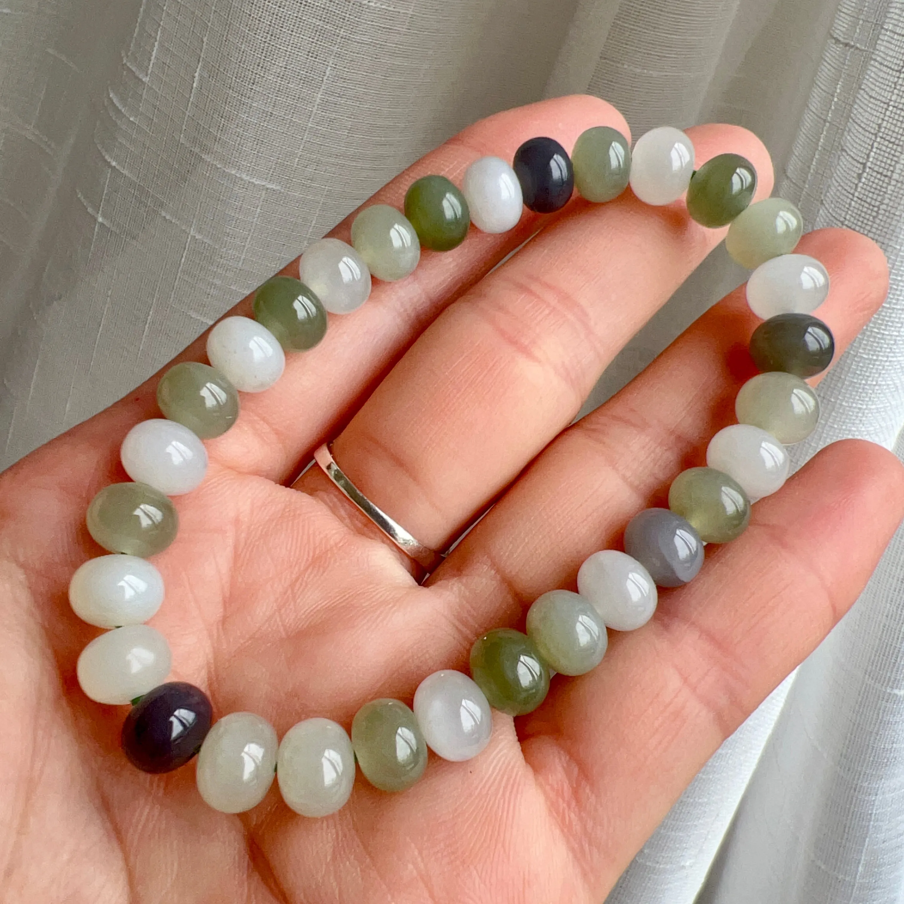 8x5mm Assorted Nephrite Hetian Jade Healing Stone Elastic Bracelet | Natural Heart Chakra Healing Stone Jewelry