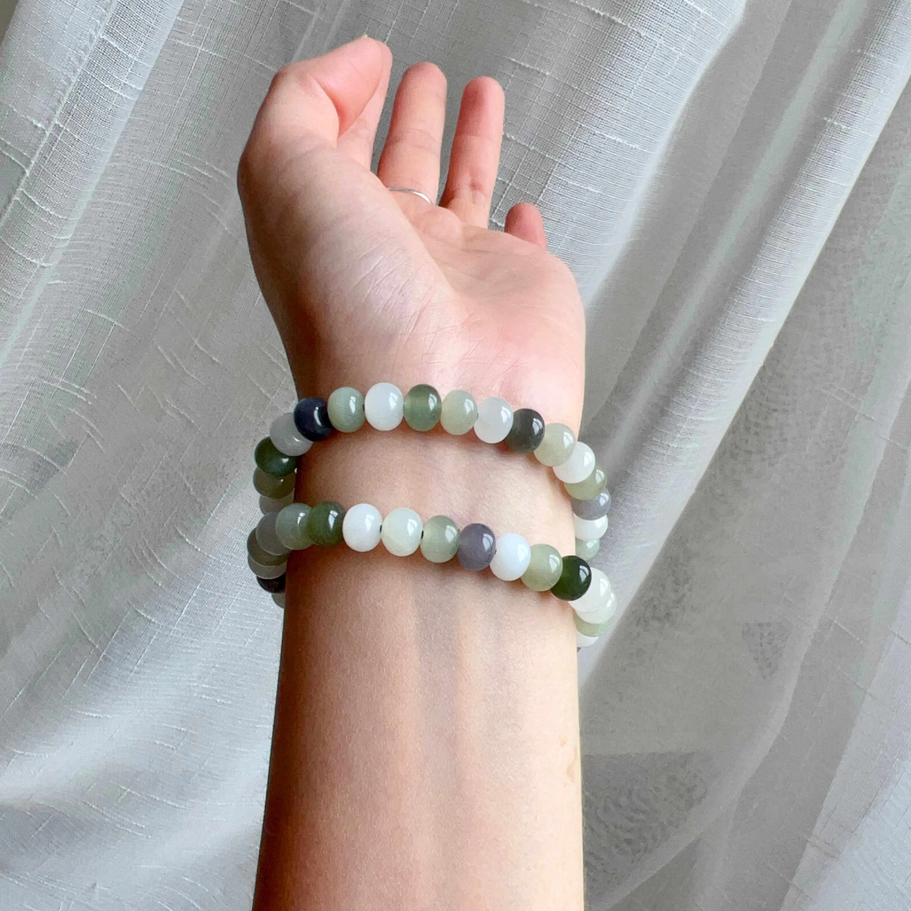 8x5mm Assorted Nephrite Hetian Jade Healing Stone Elastic Bracelet | Natural Heart Chakra Healing Stone Jewelry