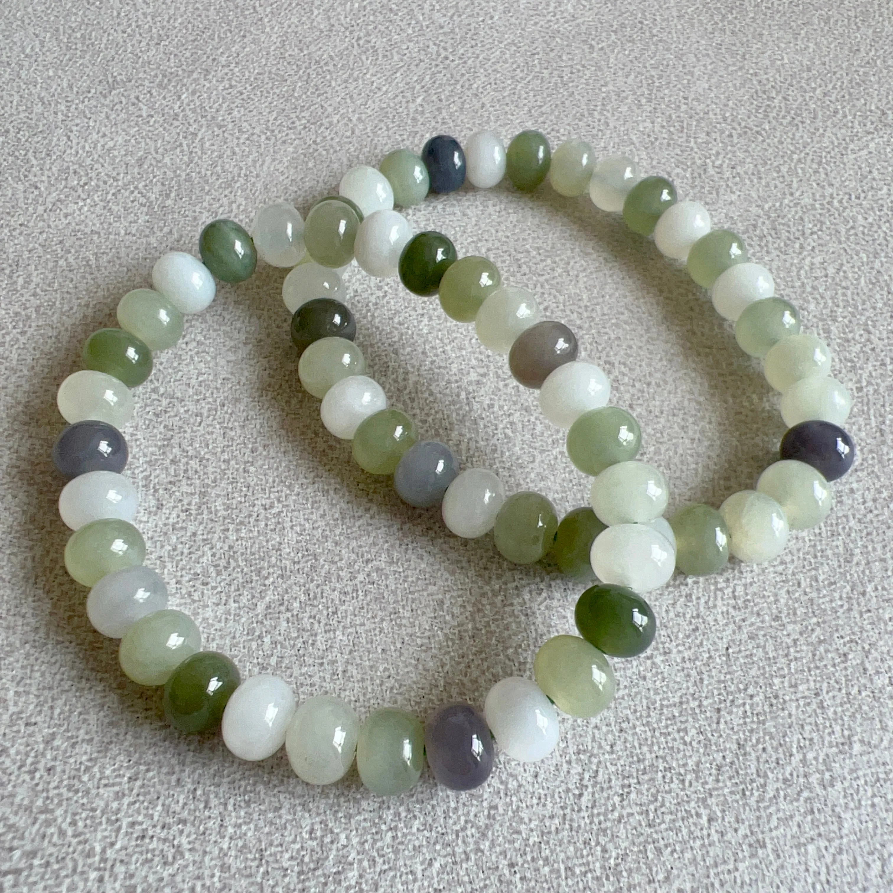 8x5mm Assorted Nephrite Hetian Jade Healing Stone Elastic Bracelet | Natural Heart Chakra Healing Stone Jewelry