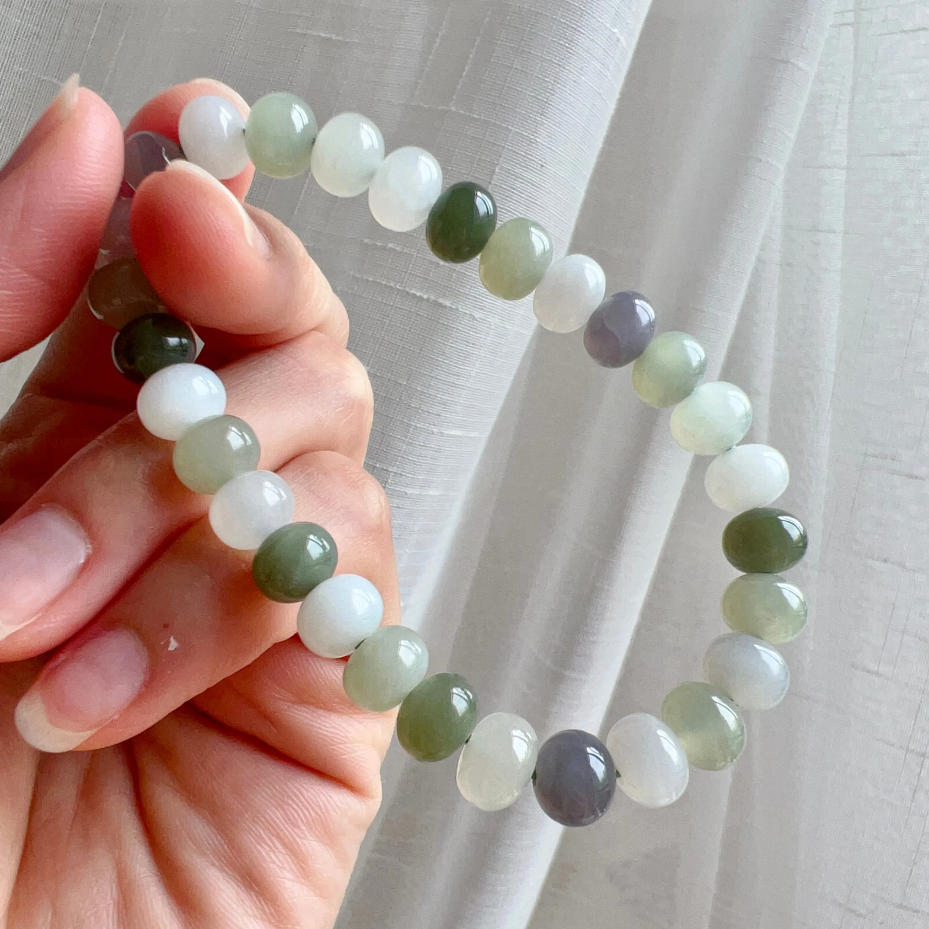 8x5mm Assorted Nephrite Hetian Jade Healing Stone Elastic Bracelet | Natural Heart Chakra Healing Stone Jewelry