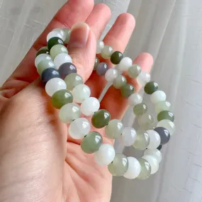 8x5mm Assorted Nephrite Hetian Jade Healing Stone Elastic Bracelet | Natural Heart Chakra Healing Stone Jewelry