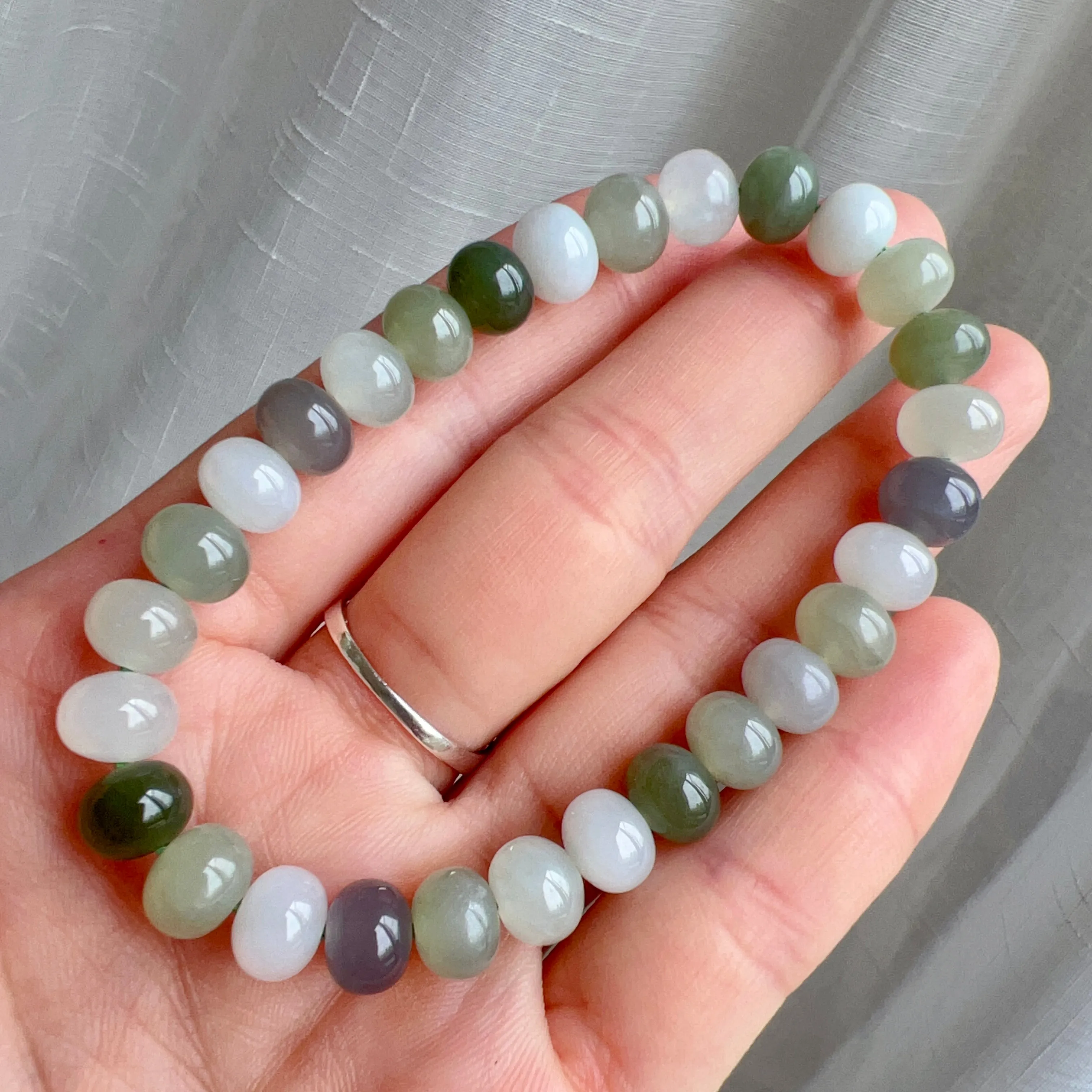 8x5mm Assorted Nephrite Hetian Jade Healing Stone Elastic Bracelet | Natural Heart Chakra Healing Stone Jewelry