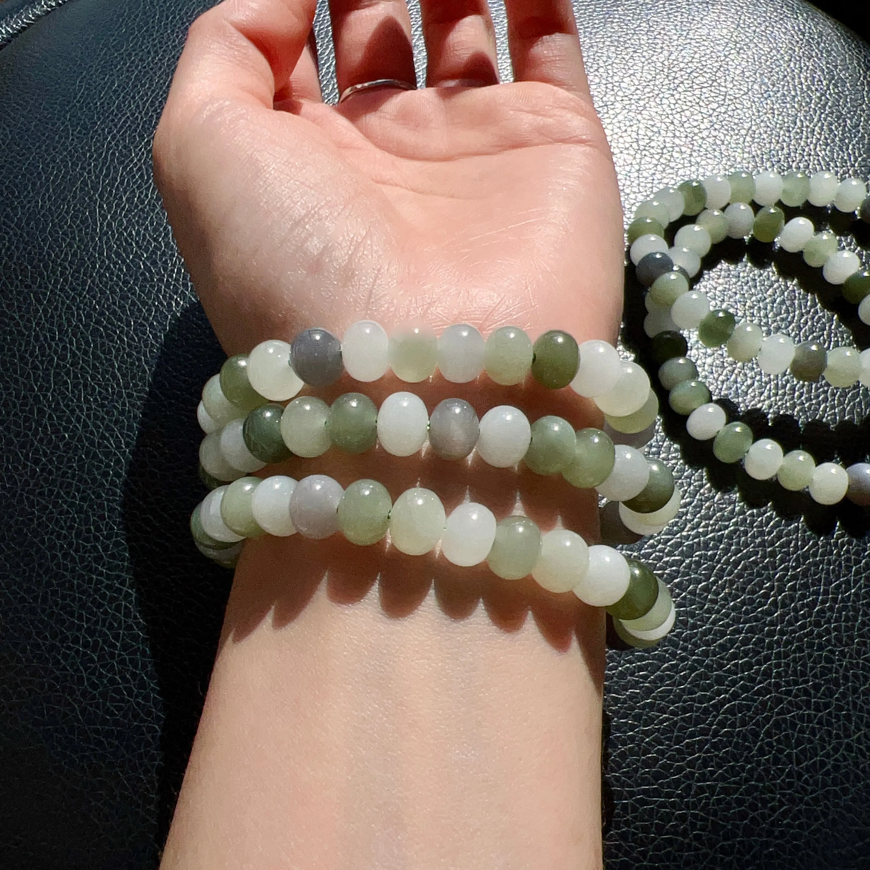 8x5mm Assorted Nephrite Hetian Jade Healing Stone Elastic Bracelet | Natural Heart Chakra Healing Stone Jewelry