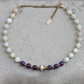 Amethyst and Amazonite Communication and Healing Mala Choker