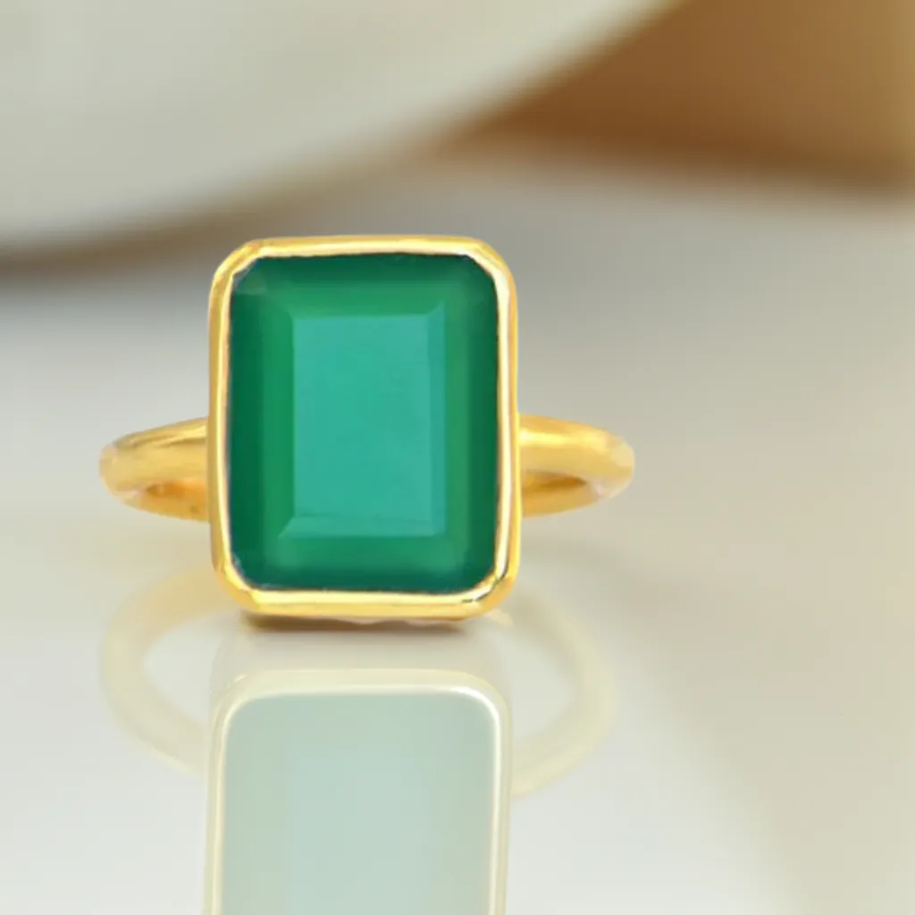 Amia  Green Onyx Large Square Stone Ring