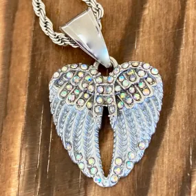 Angel Wing Heart Mini - Pendant - Rope Necklace - Rainbow Stone - SK2539C