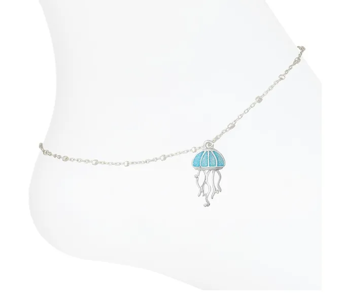 Anklet-Aqua Glitter Jellyfish