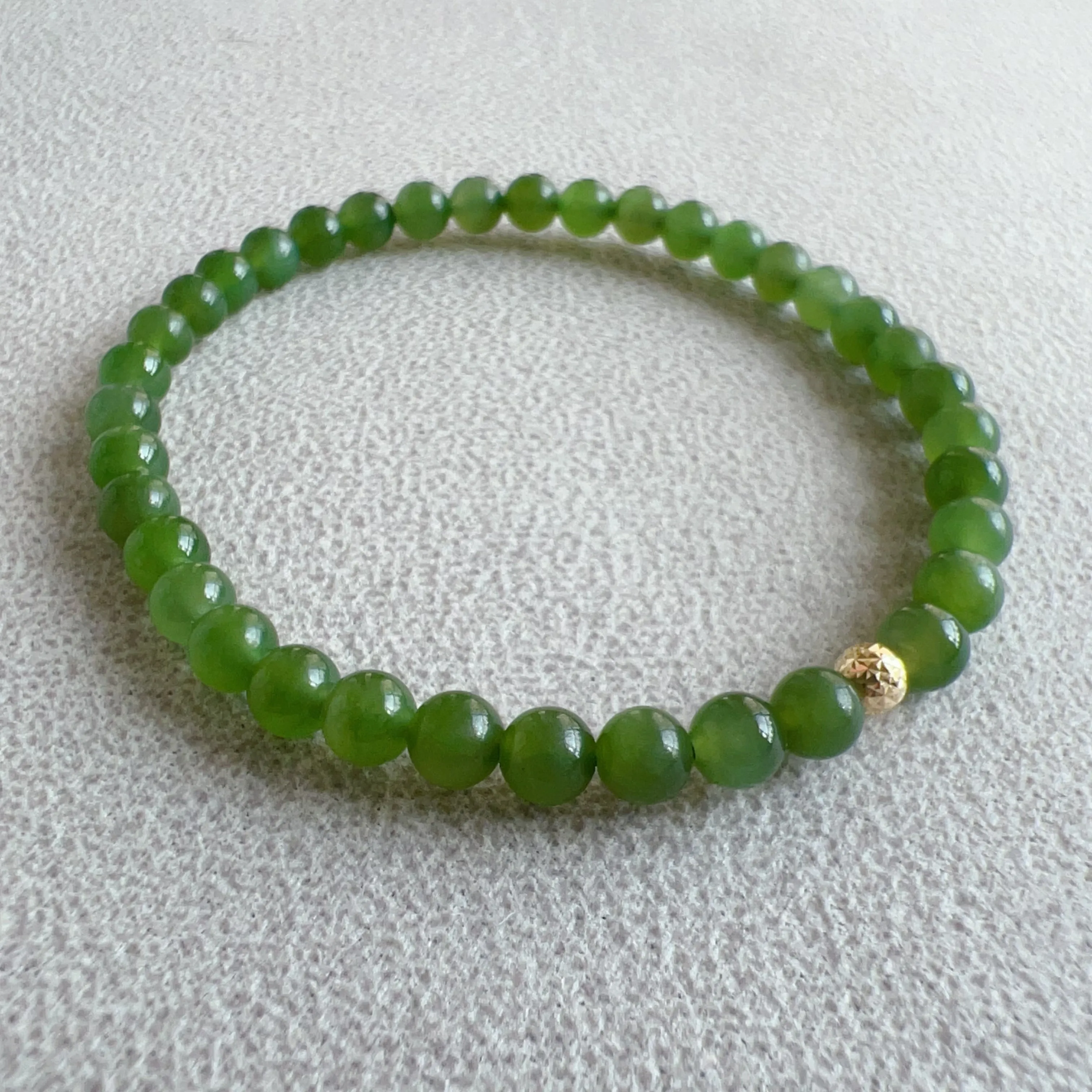 Apple Green Nephrite Jade Bracelet 5mm Beads with 18K Yellow Gold Faceted Bead | Natural Heart Chakra Healing Stone Jewelry