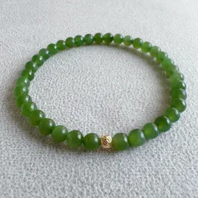 Apple Green Nephrite Jade Bracelet 5mm Beads with 18K Yellow Gold Faceted Bead | Natural Heart Chakra Healing Stone Jewelry