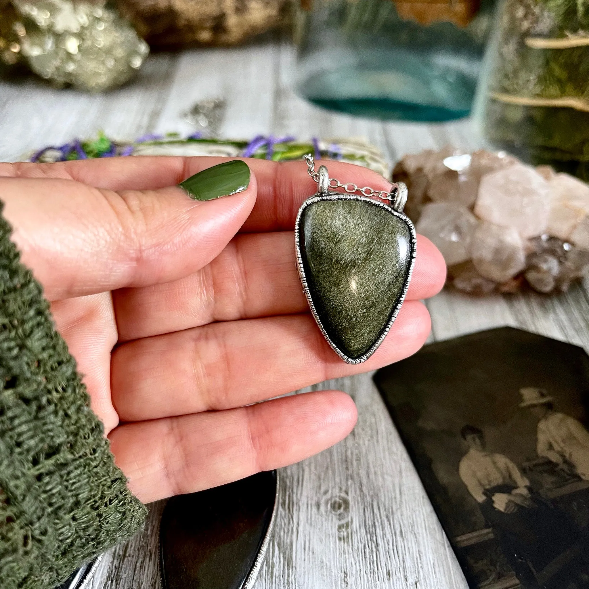 Asymmetric Golden Sheen Obsidian Necklace in Fine Silver / Foxlark Collection - One of a Kind