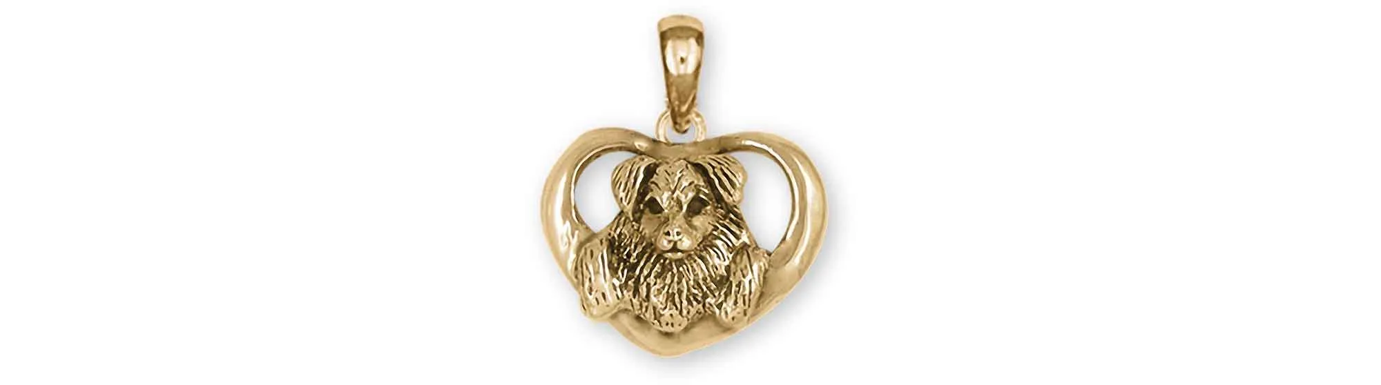 Australian Shepherd Jewelry 14k Yellow Gold Handmade Australian Shepherd Pendant  ASH1-PG