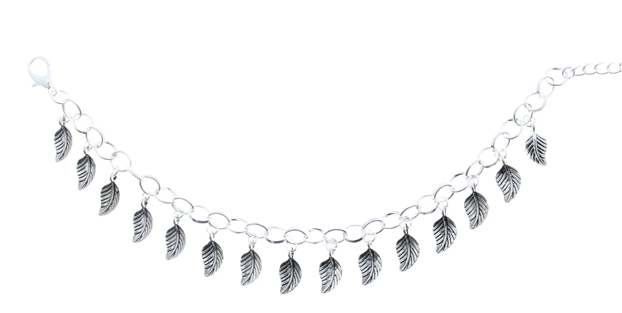 AVBeads Jewelry Leaf Charm Bracelet Adjustable approx. 8 - 10 JWLB101-LE15, Silver, Metal Alloy