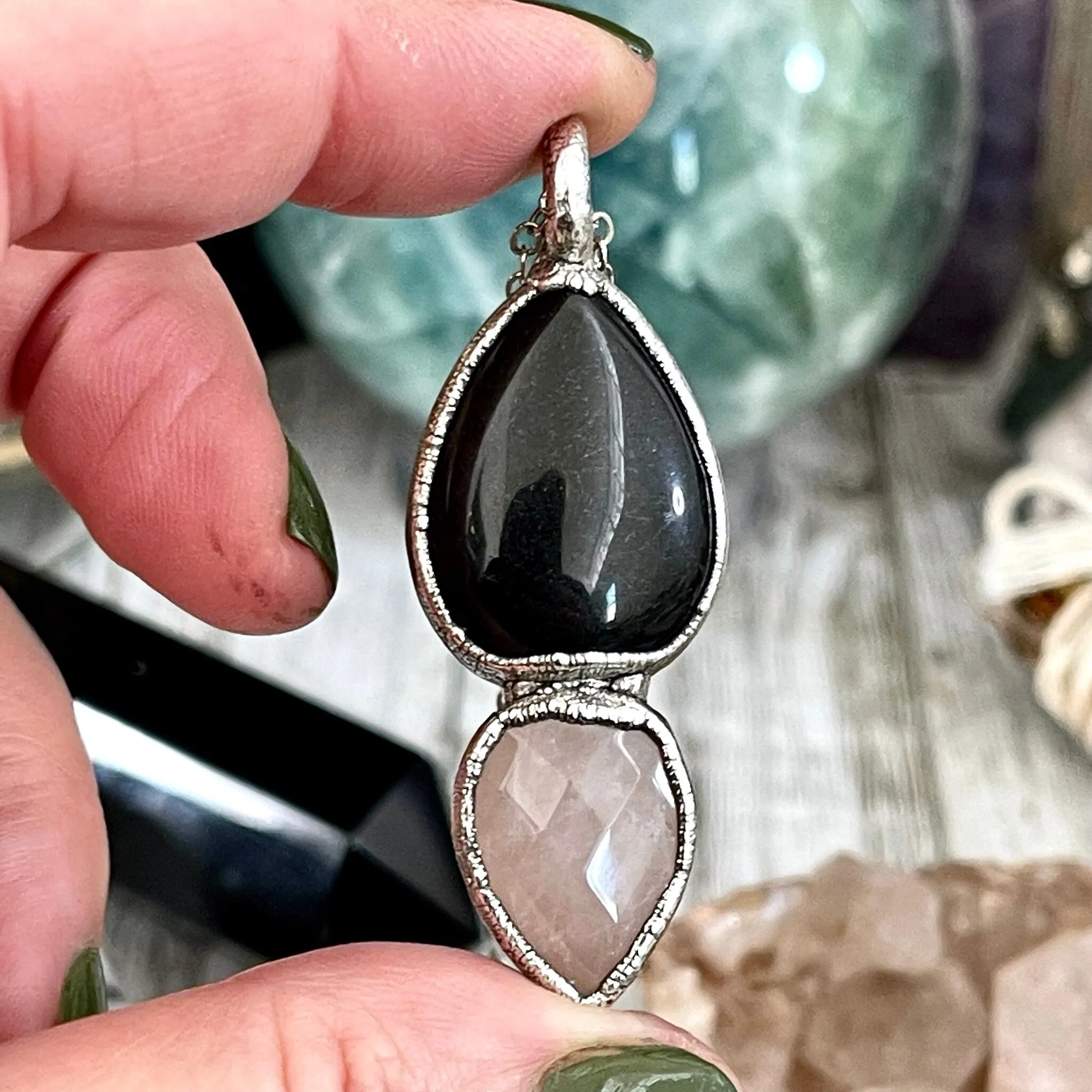 Black Onyx and Rose Quartz Necklace  / Gothic Jewelry