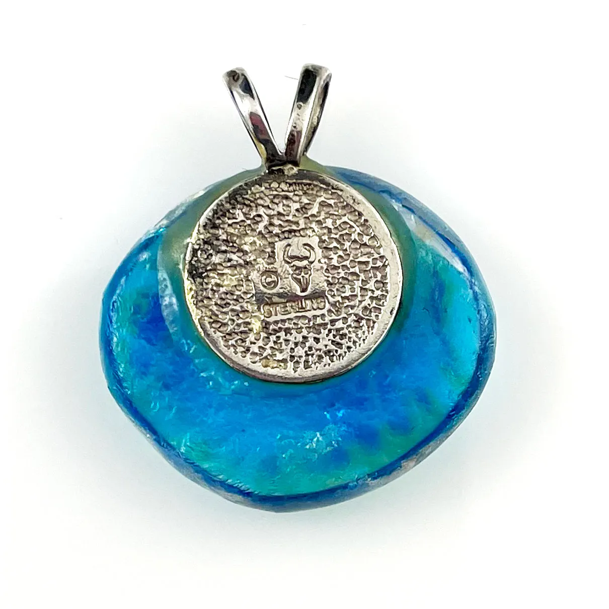 Blue Foil Dichroic & Sterling Silver Glass Pendant