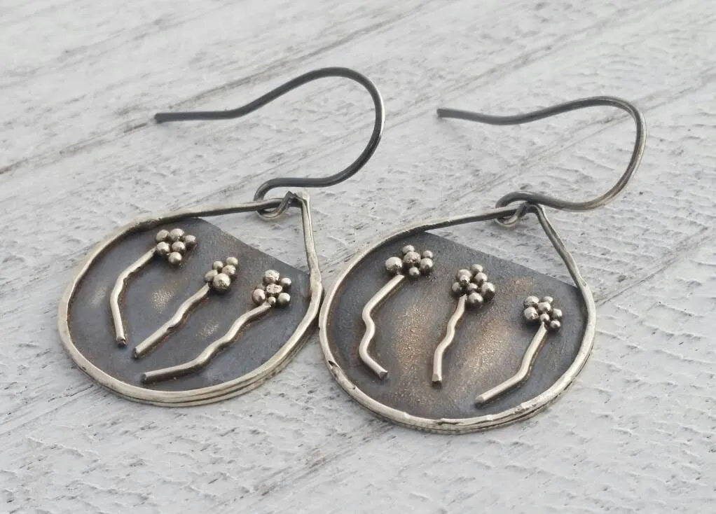 Botanical Floral Nature Sterling Silver Earrings Handcrafted by Horse Creek Jewelry