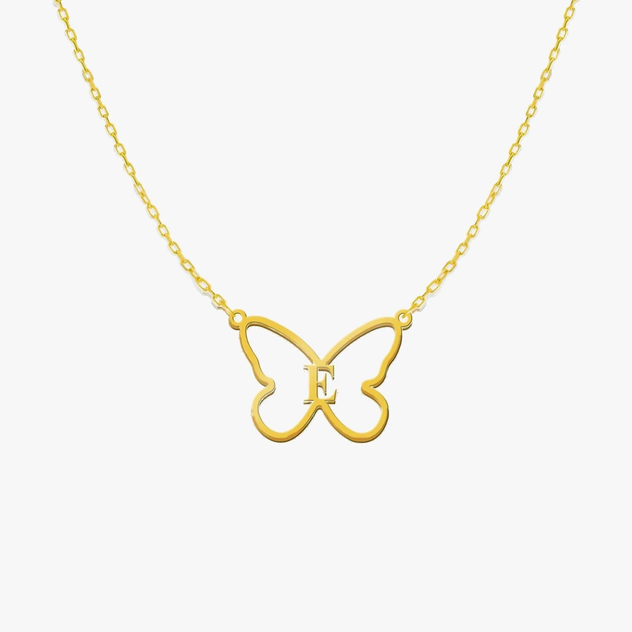 Butterfly Initial Necklace | 14K Solid Gold