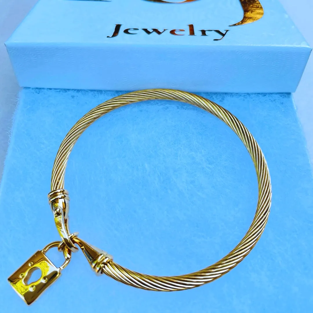 Cable lock bracelet women,charm,gold#023Clb-23