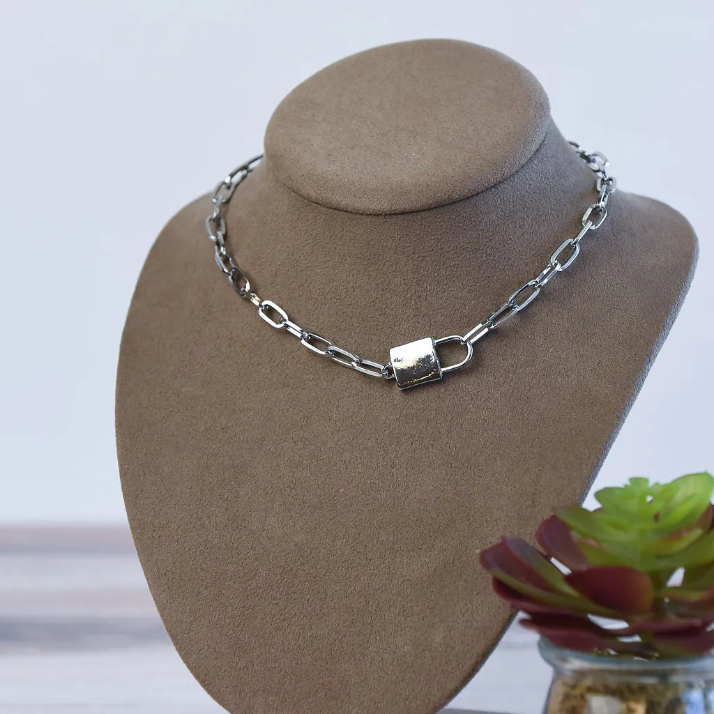 Chain Link and Lock Statement Necklace