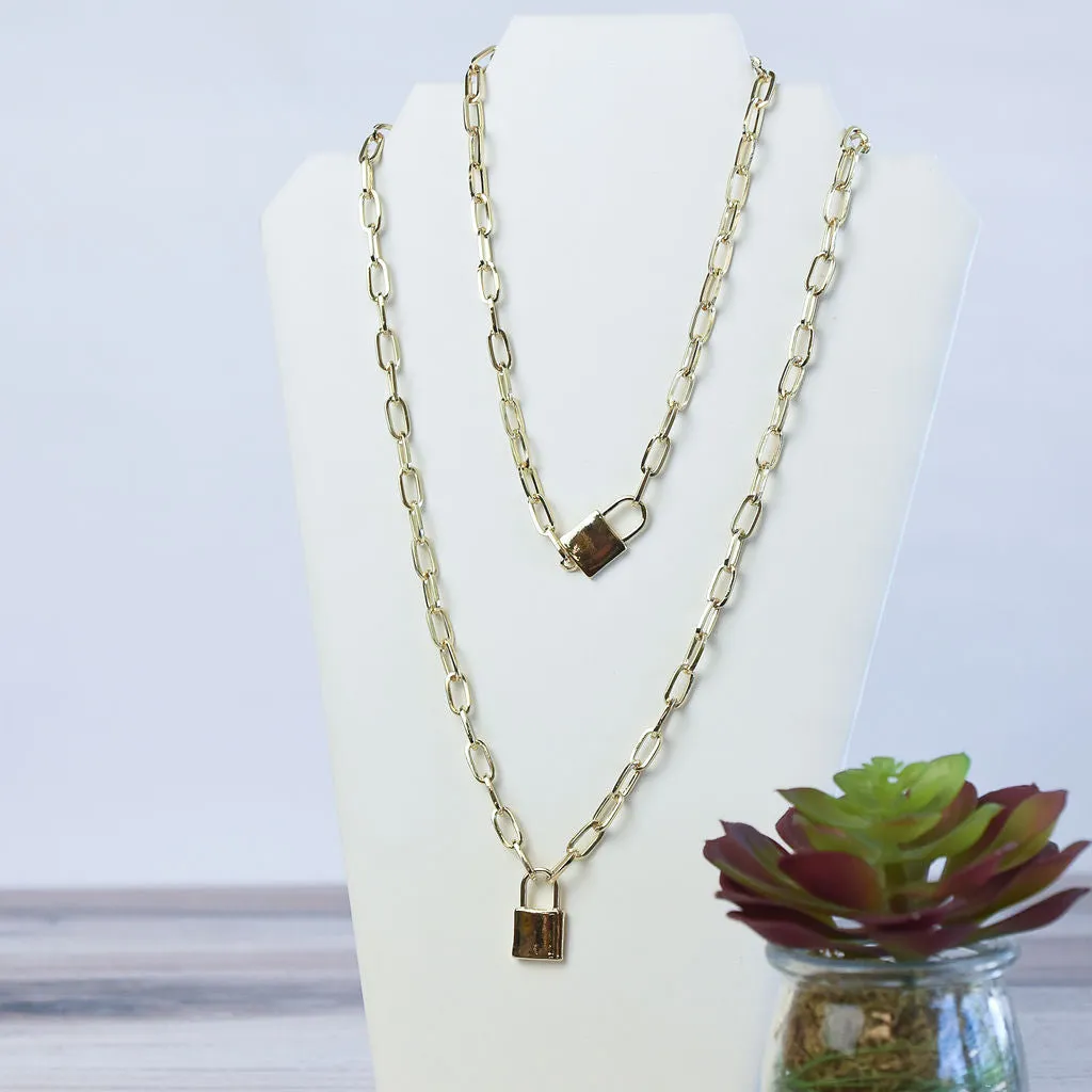 Chain Link and Lock Statement Necklace