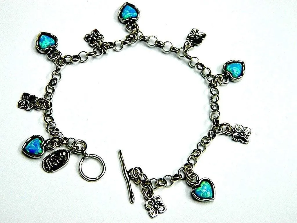 Charms Bracelet, Sterling Silver Bracelets , Blue opals bracelet ,  Boho jewelry, Bluenoemi