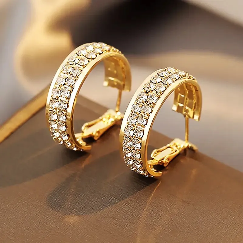 Classic Copper Alloy Zirconium Drill Metal Hoop Earrings For Woman S4630885