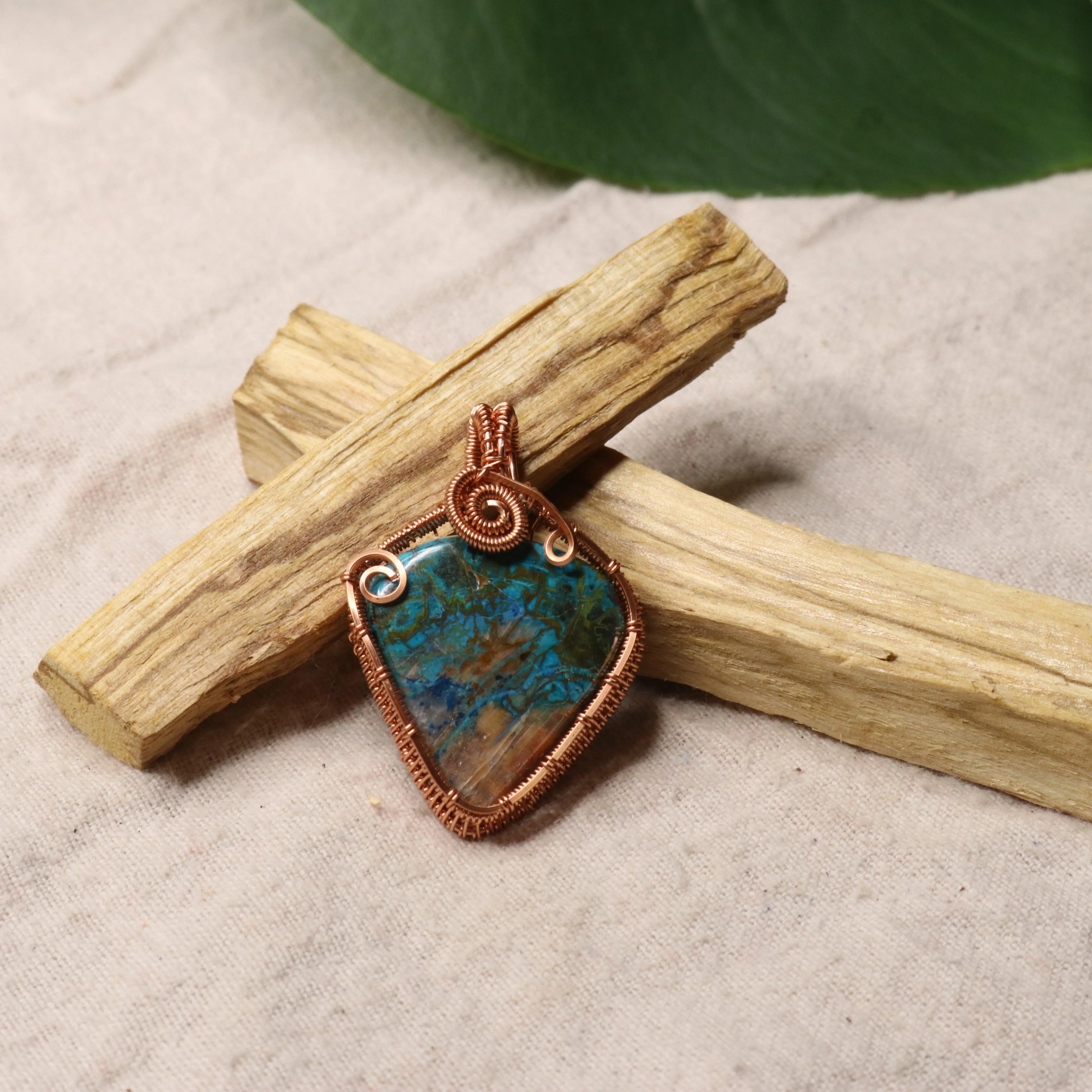 Copper Wrapped Chrysocolla Pendant ~ Includes Necklace Cord