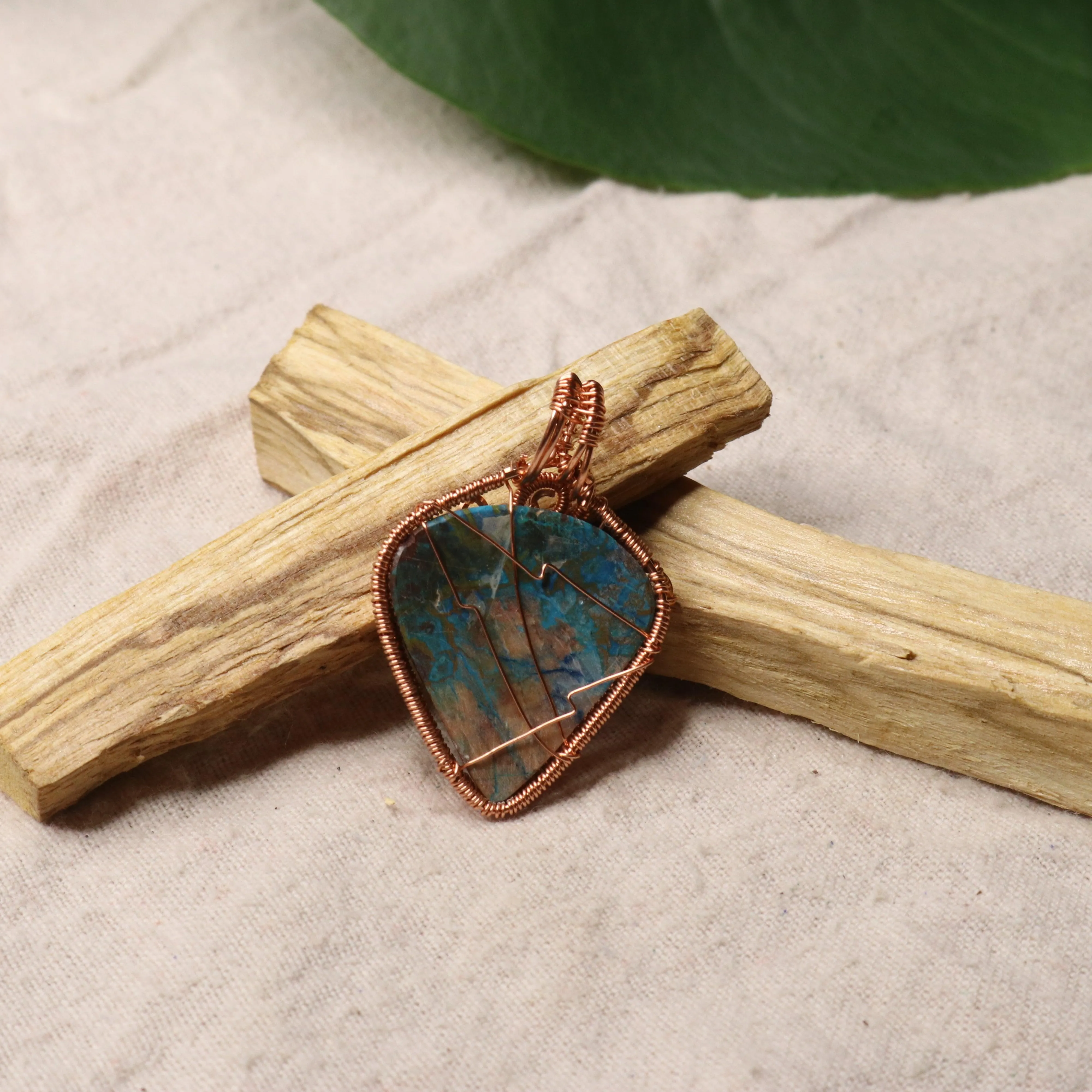 Copper Wrapped Chrysocolla Pendant ~ Includes Necklace Cord