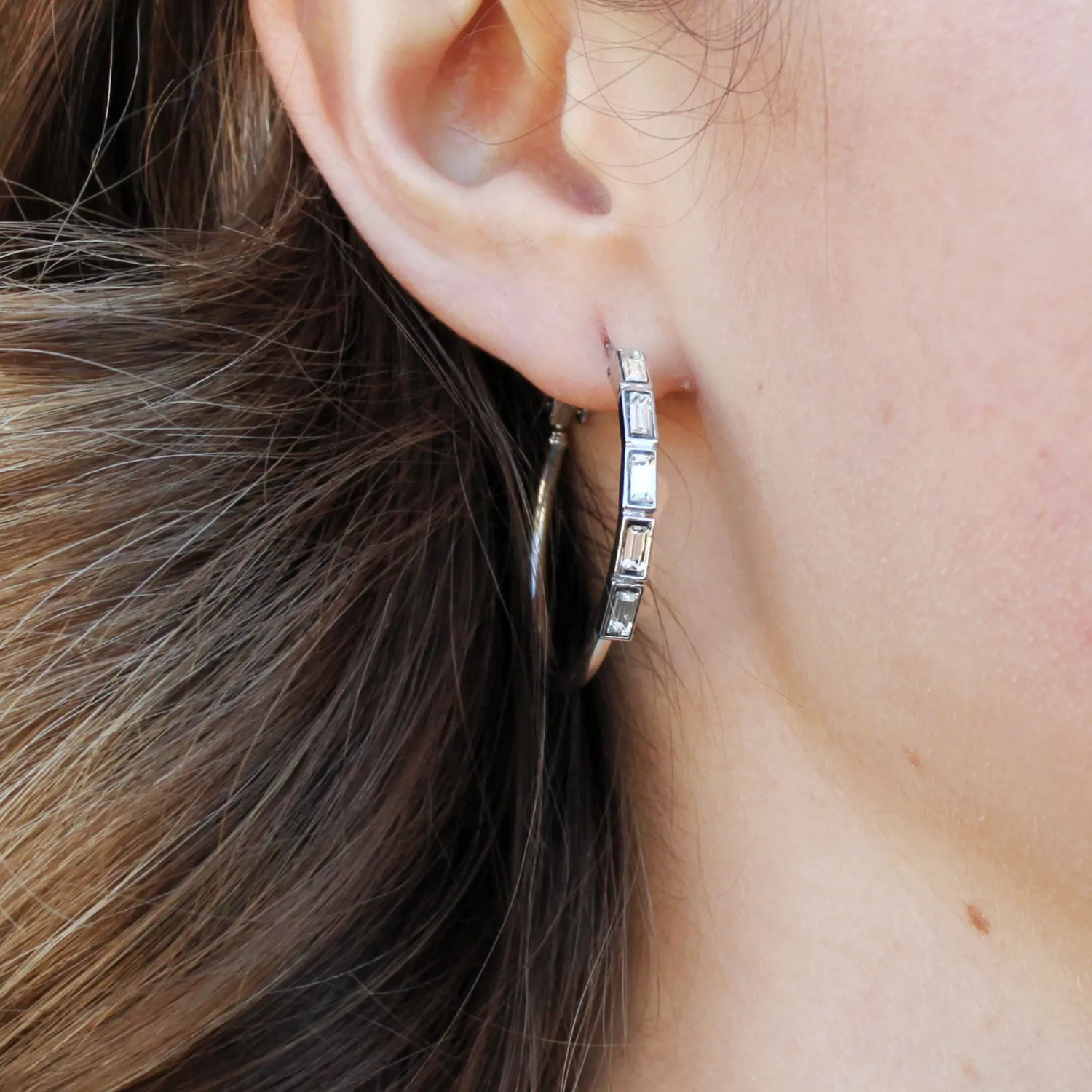 Crystal Diana Silver Hoop Earrings