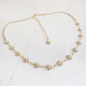 daisy chain choker //  white & yellow enamel flower necklace / wrap bracelet